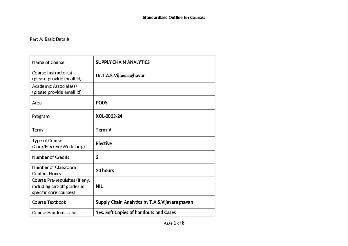 SCA-Course Outline-XOL-2023-24 - Part A: Basic Details Name of Course ...