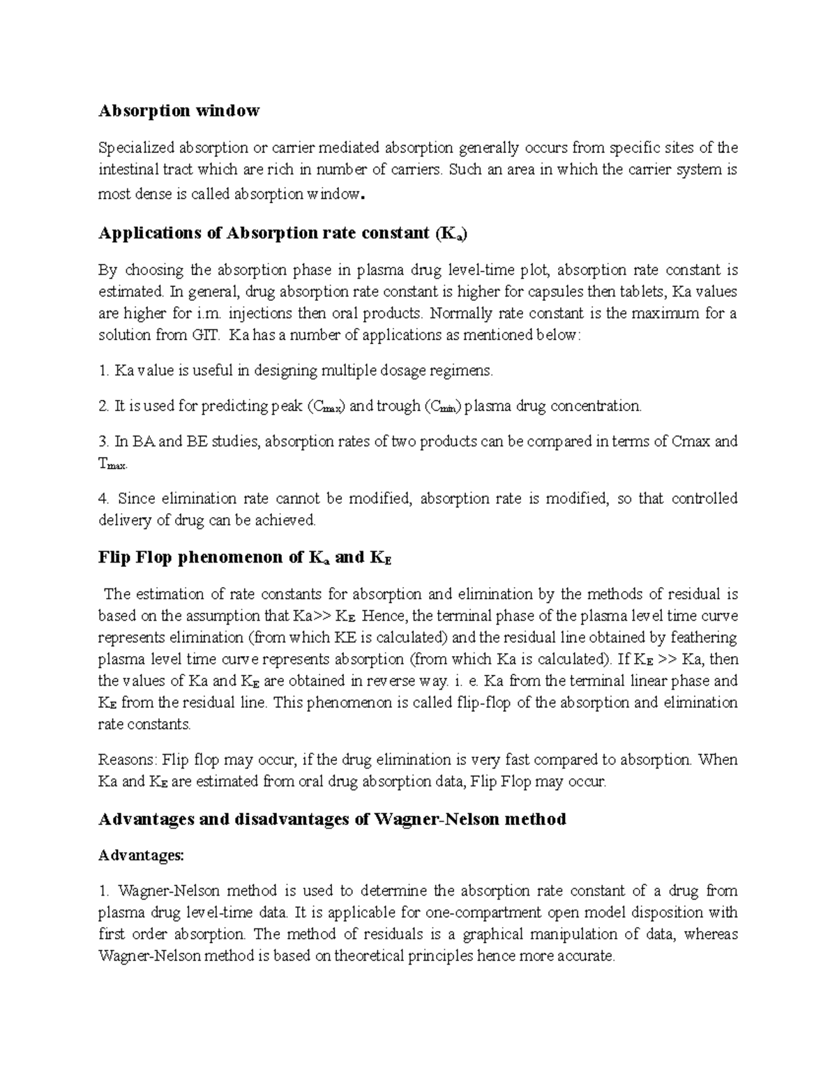 Biopharmaceutics Lecture note Absorption window Specialized