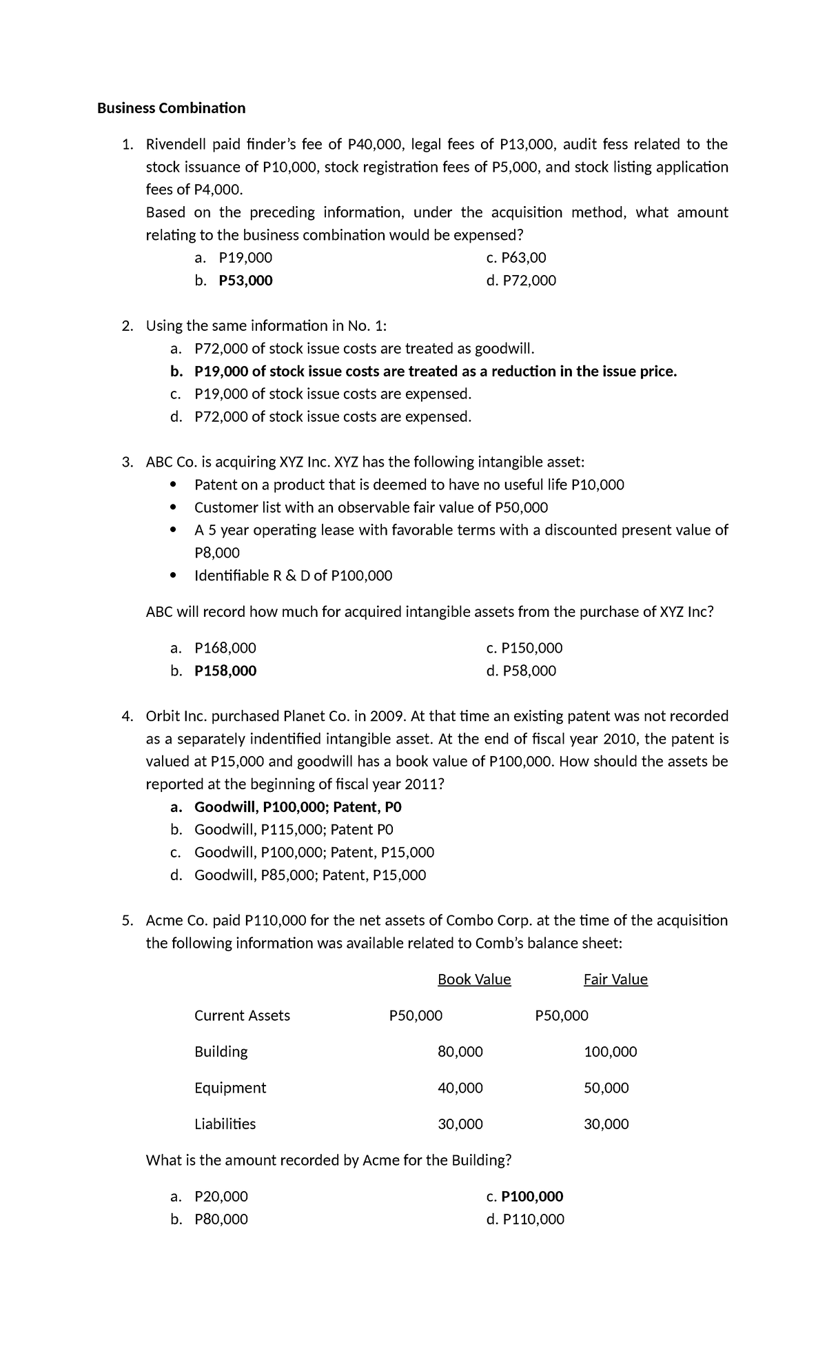 assignment on business combination