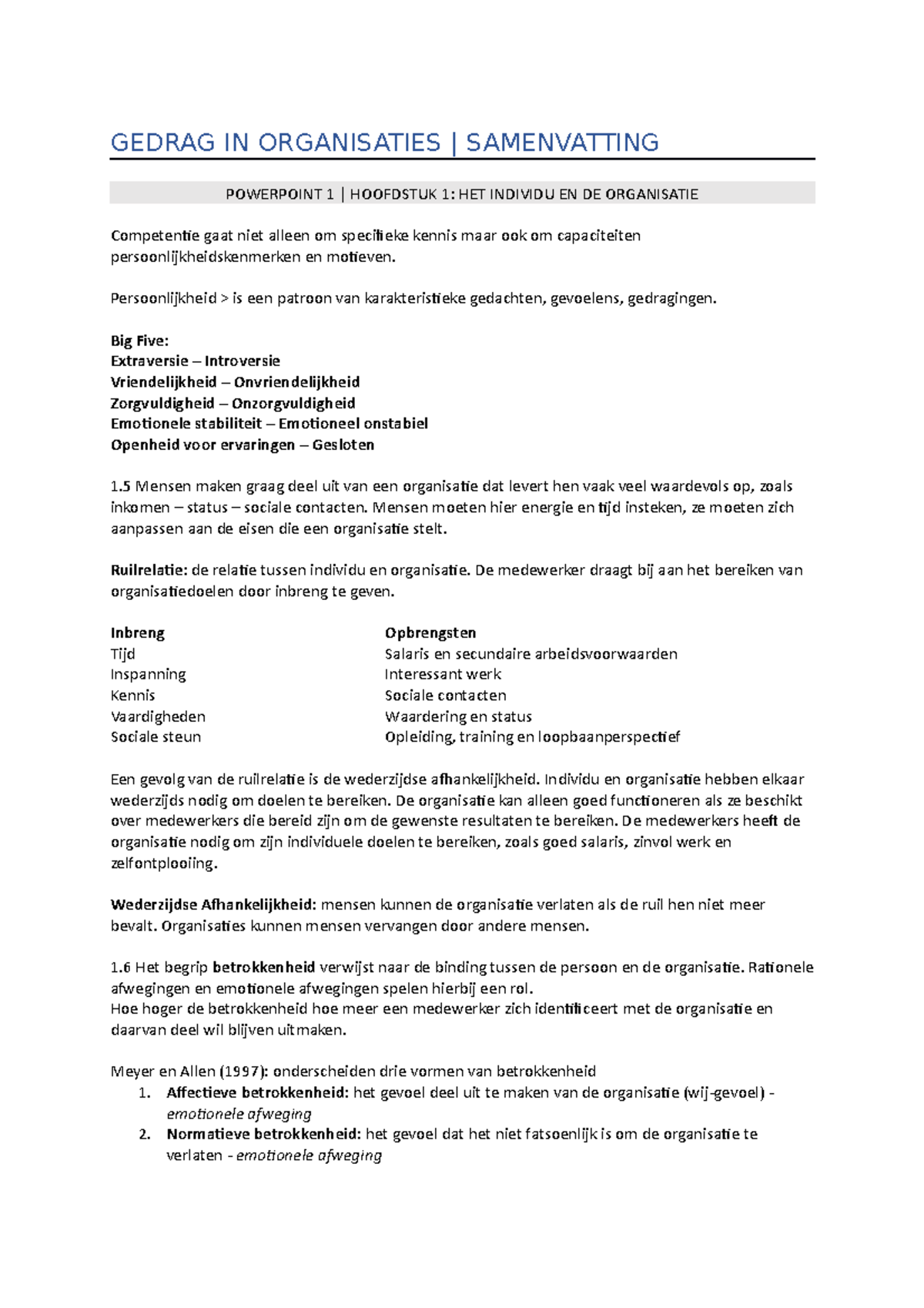 Samenvatting Gedrag In Organisaties - GEDRAG IN ORGANISATIES ...