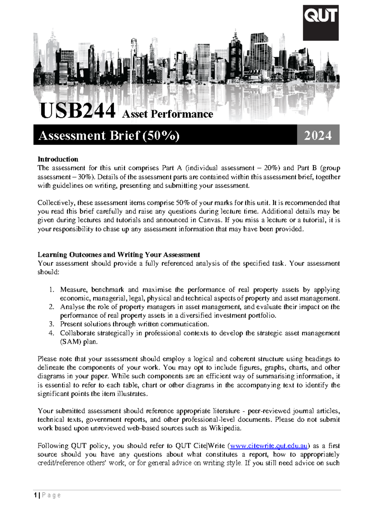 USB244 Assessment 1 (Part A and Part B) brief and marking rubrics 2024 ...