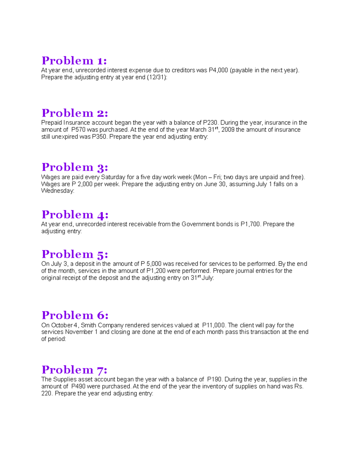 Adjusting problems problem 1 at year end unrecorded interest