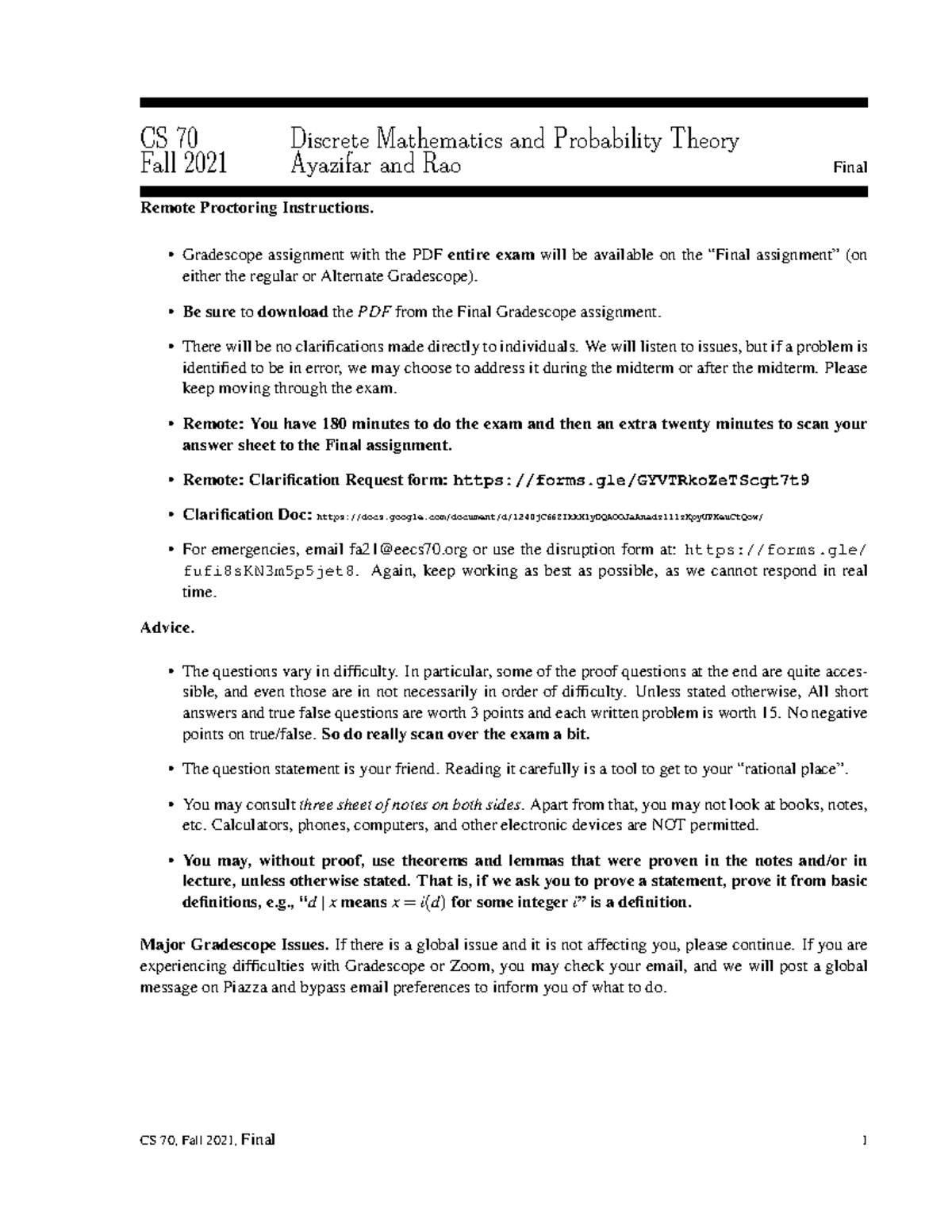 Final fa21 - CS 70 Discrete Mathematics and Probability Theory Fall ...