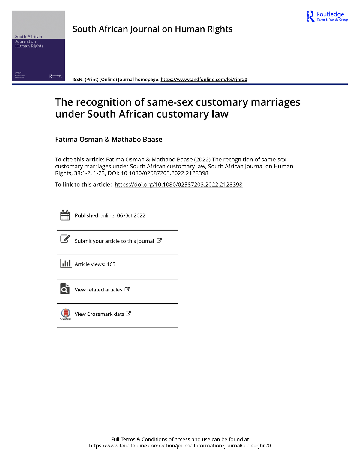 The Recognition Of Same-sex Customary Marriages Under South African ...