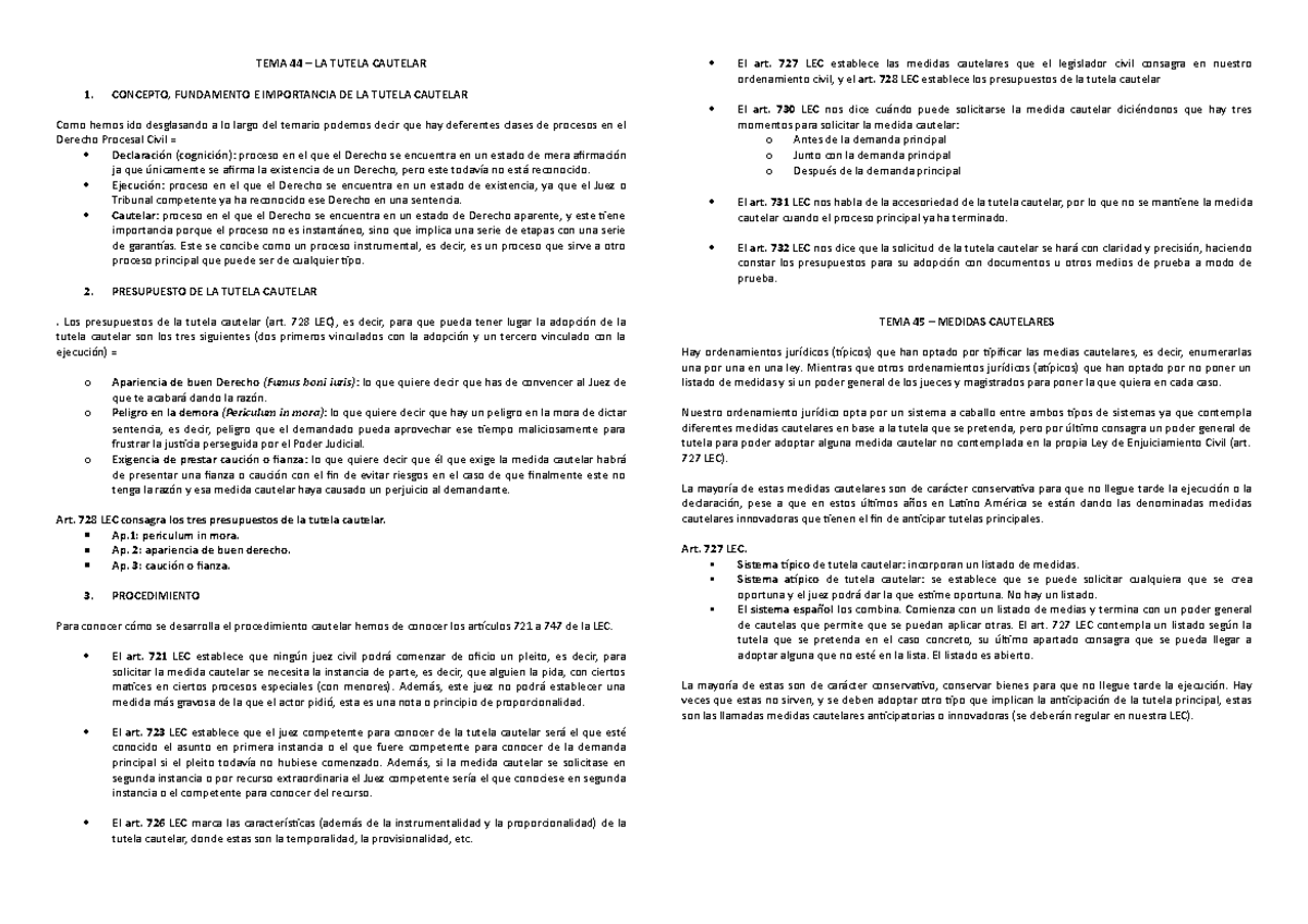 TEMA 44 Y 45 - Tutela Y Medidas Cautelares - TEMA 44 – LA TUTELA ...