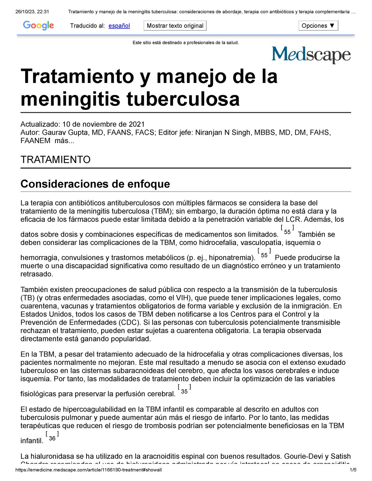 Tratamiento Y Manejo De La Meningitis Tuberculosa Consideraciones De ...