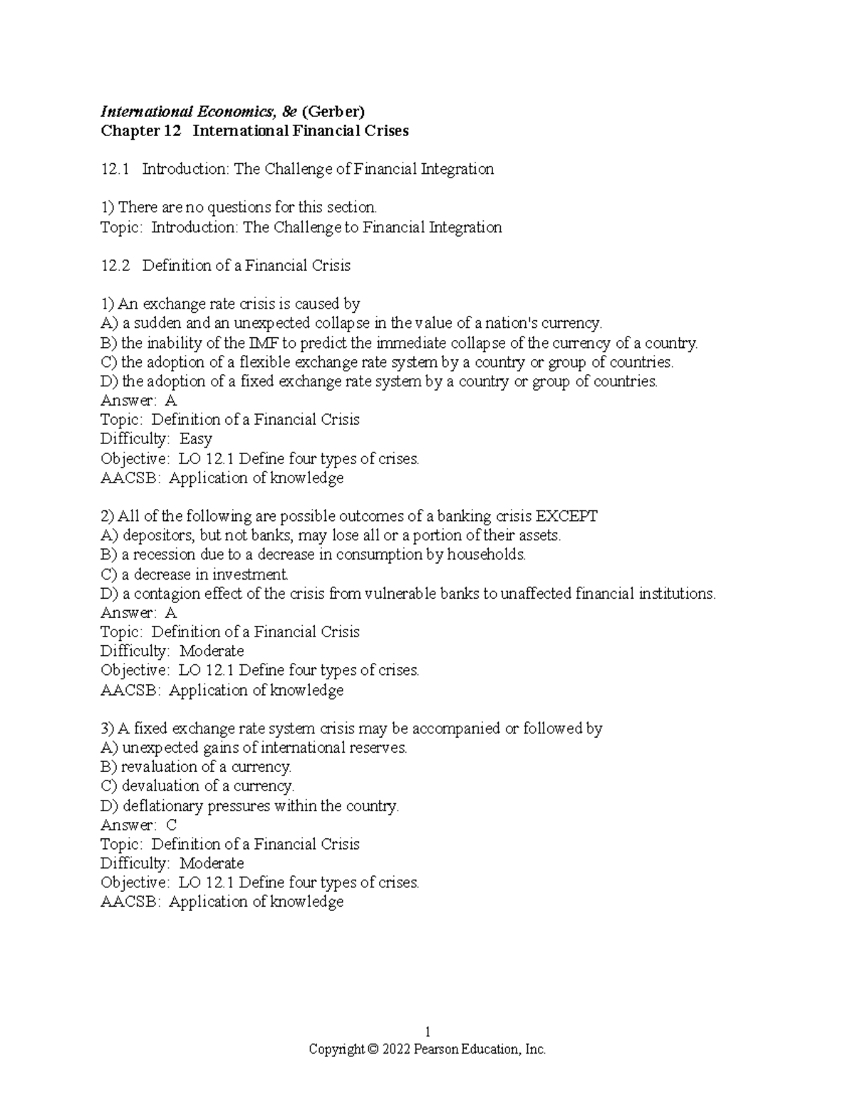 Chapter 12 - TEST BANK - International Economics, 8e (Gerber) Chapter ...