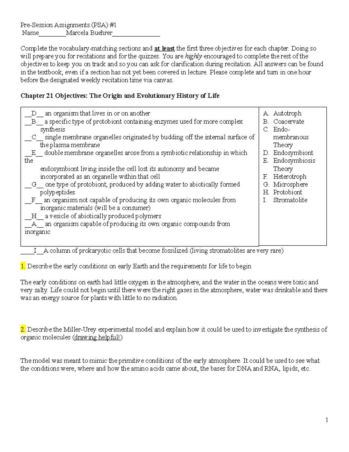 PSA 1 - For recitation - Pre-Session Assignments (PSA) # Name ...