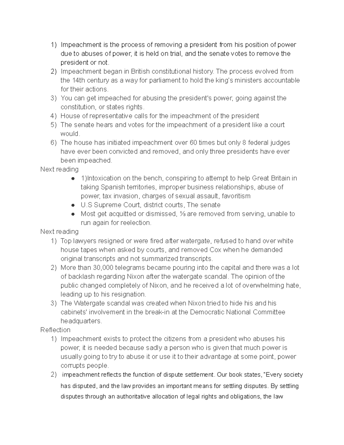 Paper 3 law Professor Robin Shura Impeachment is the process of