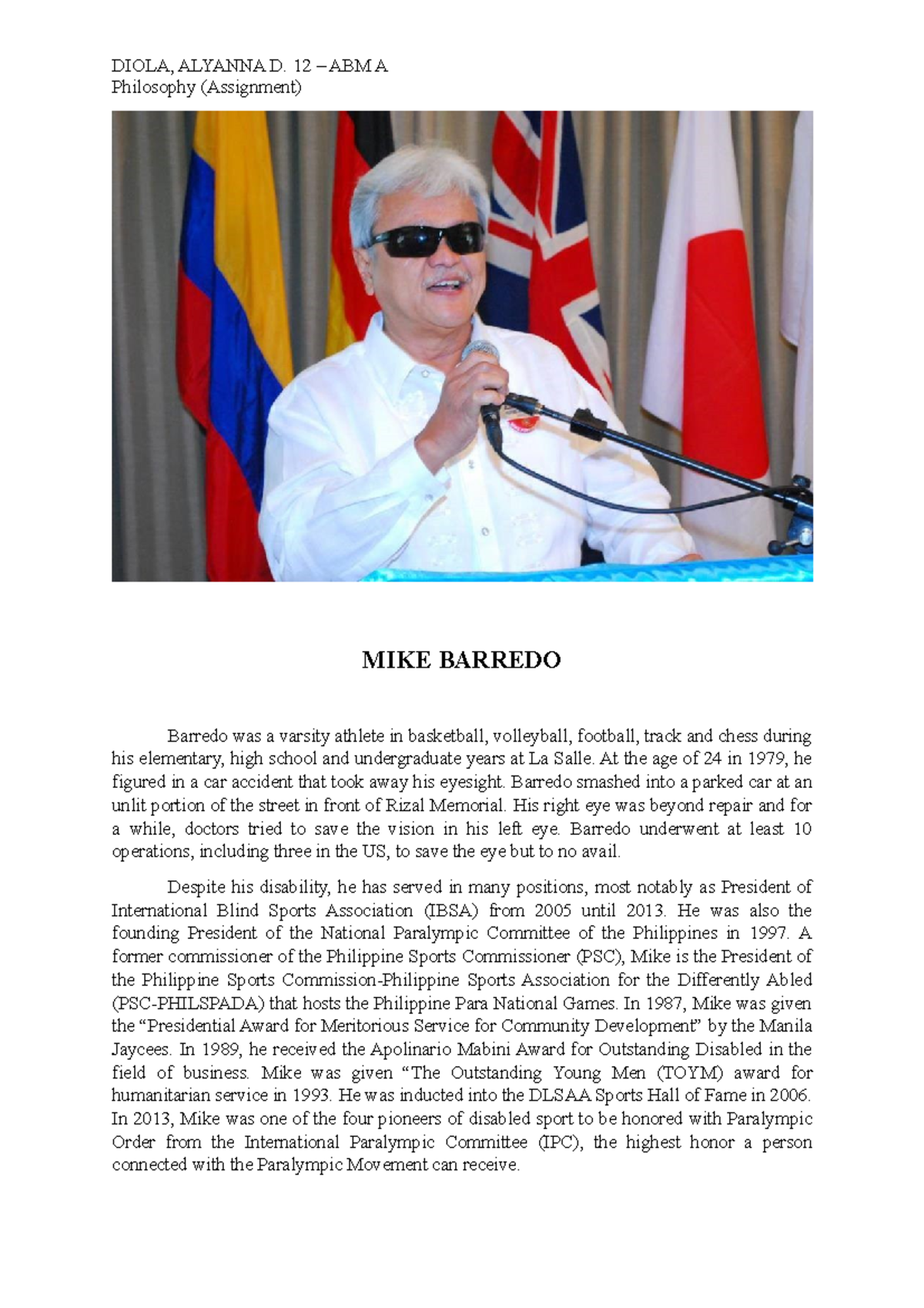 Fernando Kabigting Biography DIOLA, ALYANNA D. 12 ABM A