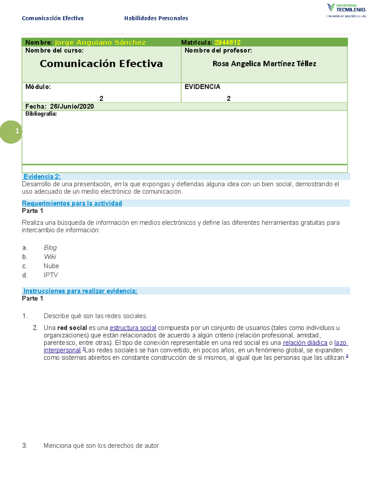 EVIDENCIA 2 COMUNICACION EFECTIVA - 1 Nombre: Jorge Anguiano Sánchez ...