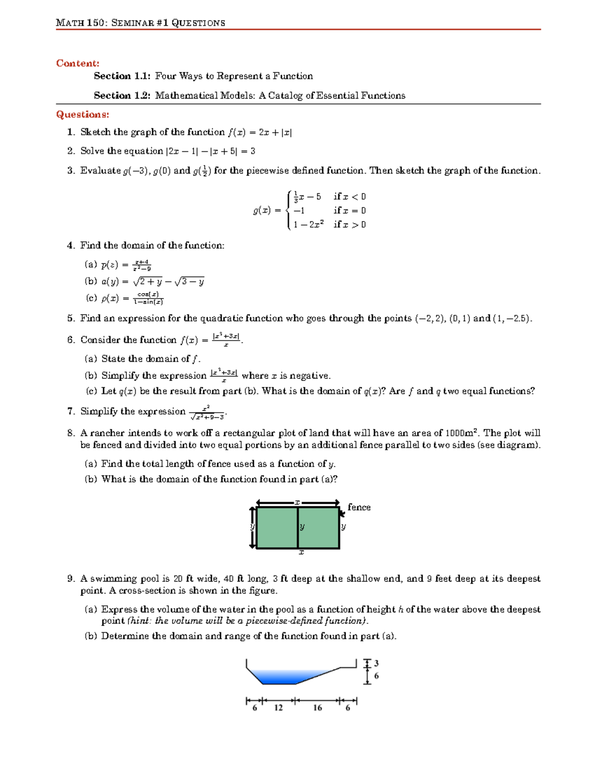 Sem1-m150-12345 - MATH 150: SEMINAR #1 QUESTIONS Content: Section 1 ...
