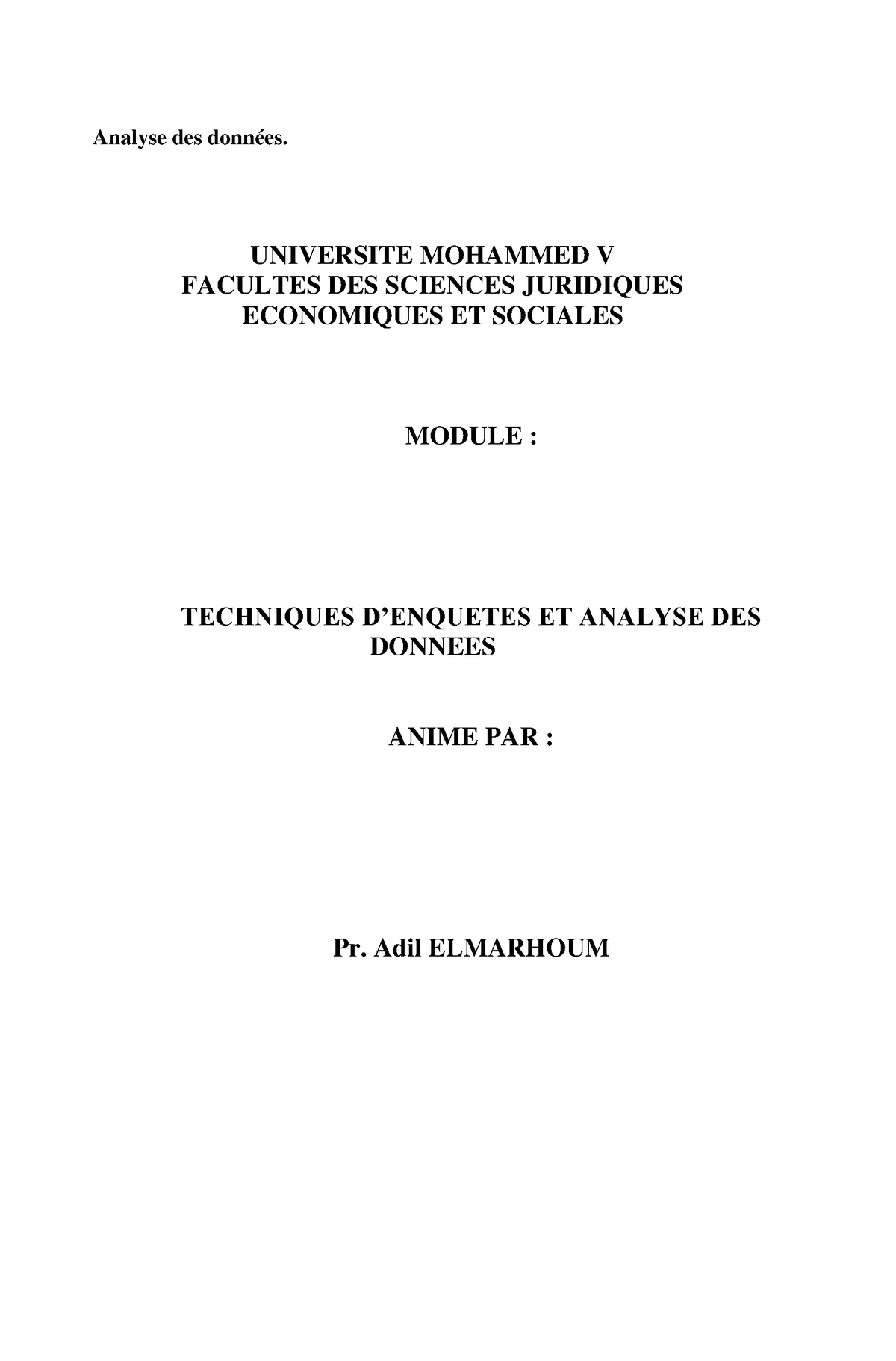 Chapitre 1 - Analyse Des Données - UNIVERSITE MOHAMMED V FACULTES DES ...