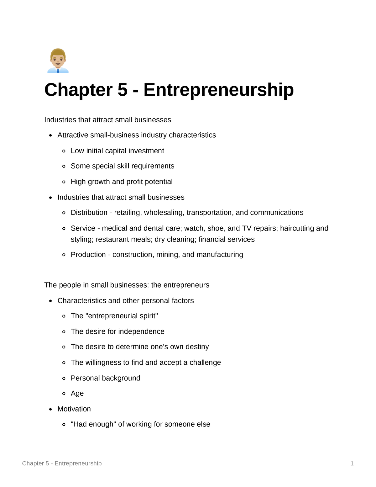 Chapter 5 - Entrepreneurship - Chapter 5 - Entrepreneurship Industries ...