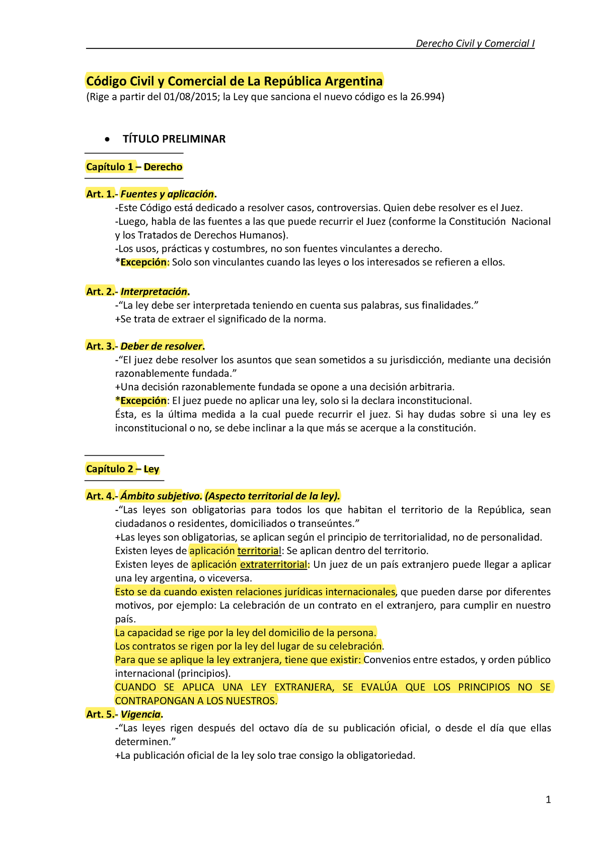 Resumen 1º Y 2º Parcial Dcho Civil Y Comercial 1 Código Civil Y Comercial De La República 3730