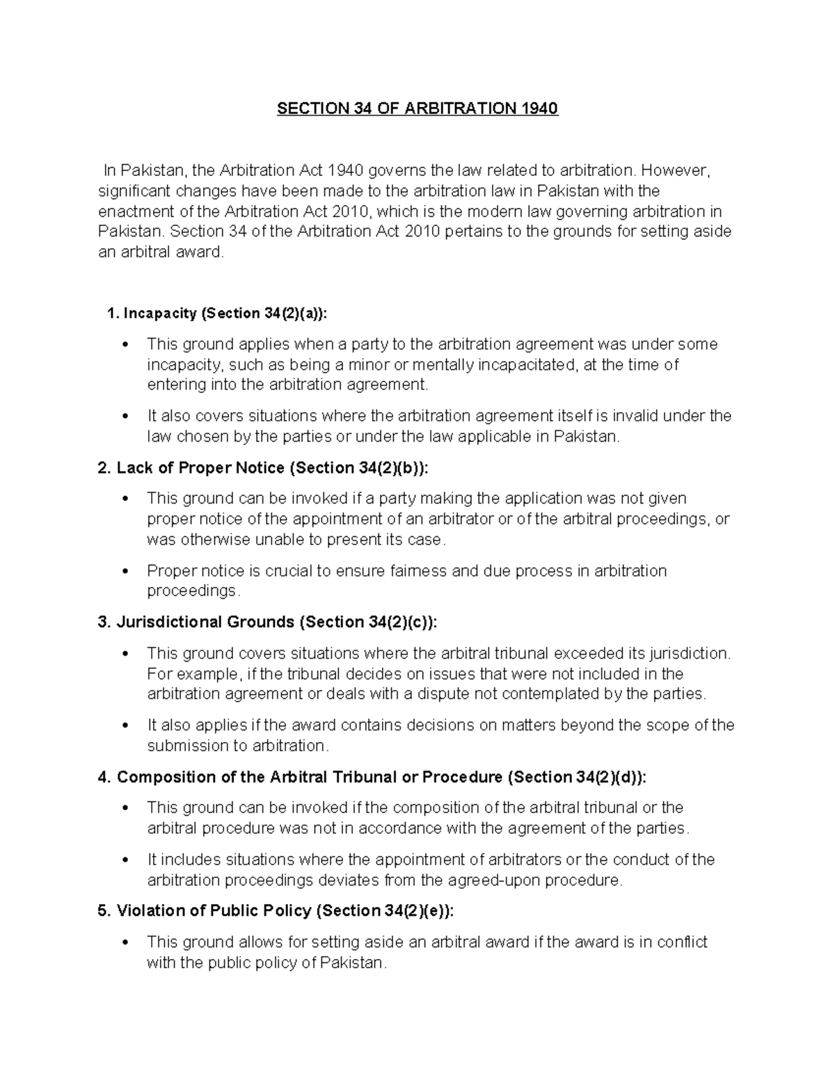 Section 34 OF Arbitration 1940 - SECTION 34 OF ARBITRATION 1940 In ...