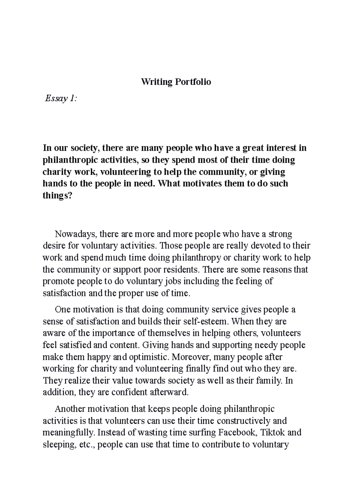 Portfolio 1 - dssfsfbdgfdfsd - Writing Portfolio Essay 1: In our ...