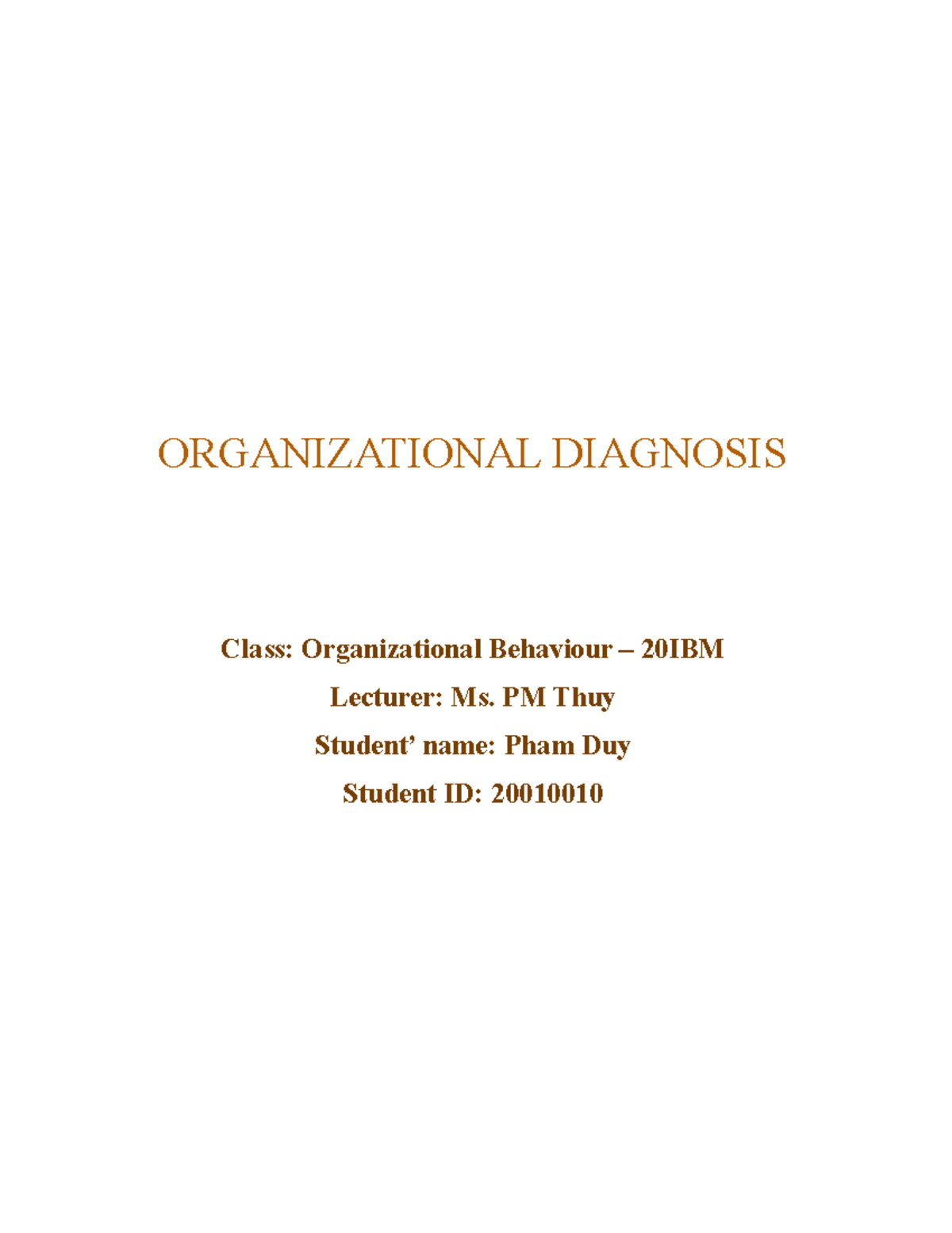 Organizational-Behaviour - ORGANIZATIONAL DIAGNOSIS Class ...