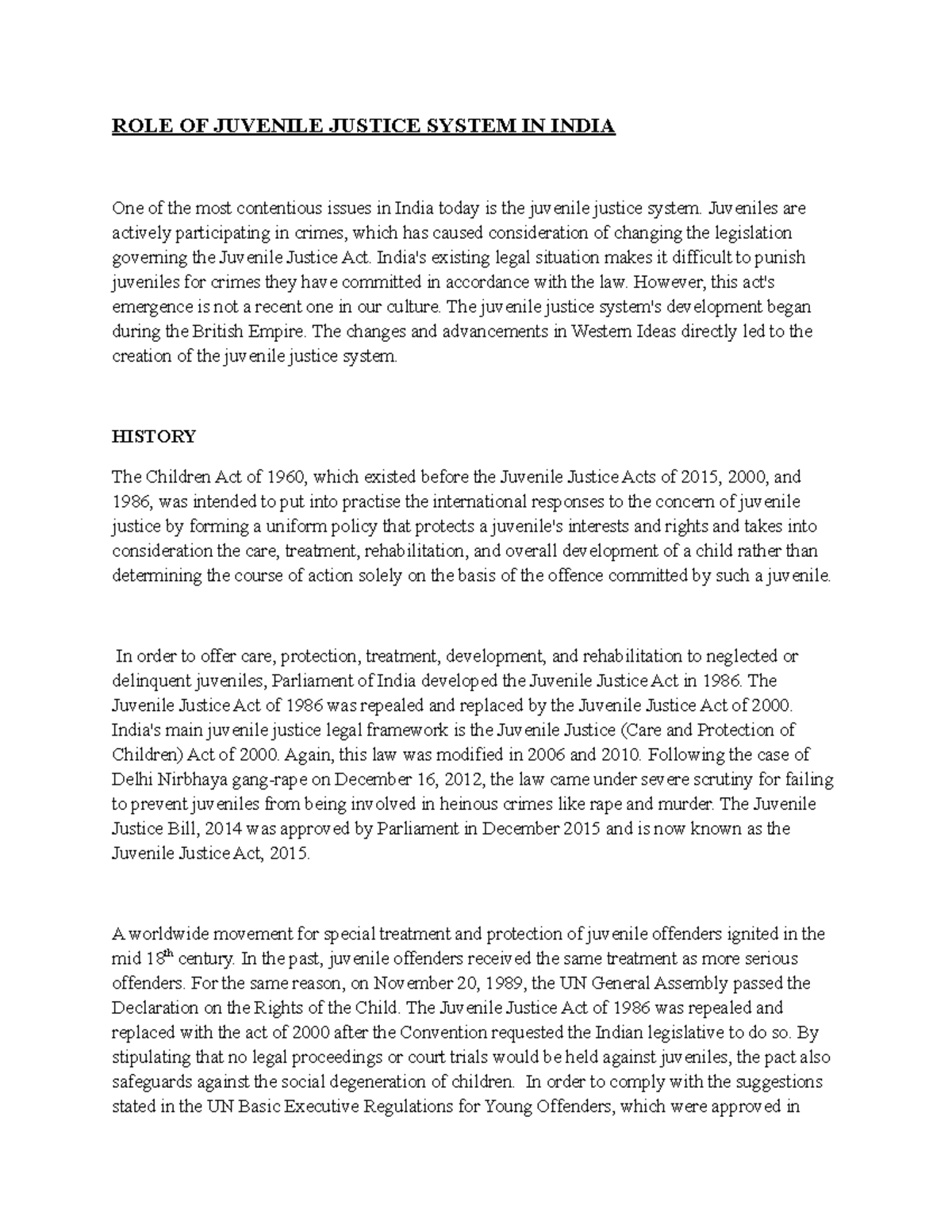 ROLE OF Juvenile Justice System IN India - ROLE OF JUVENILE JUSTICE ...