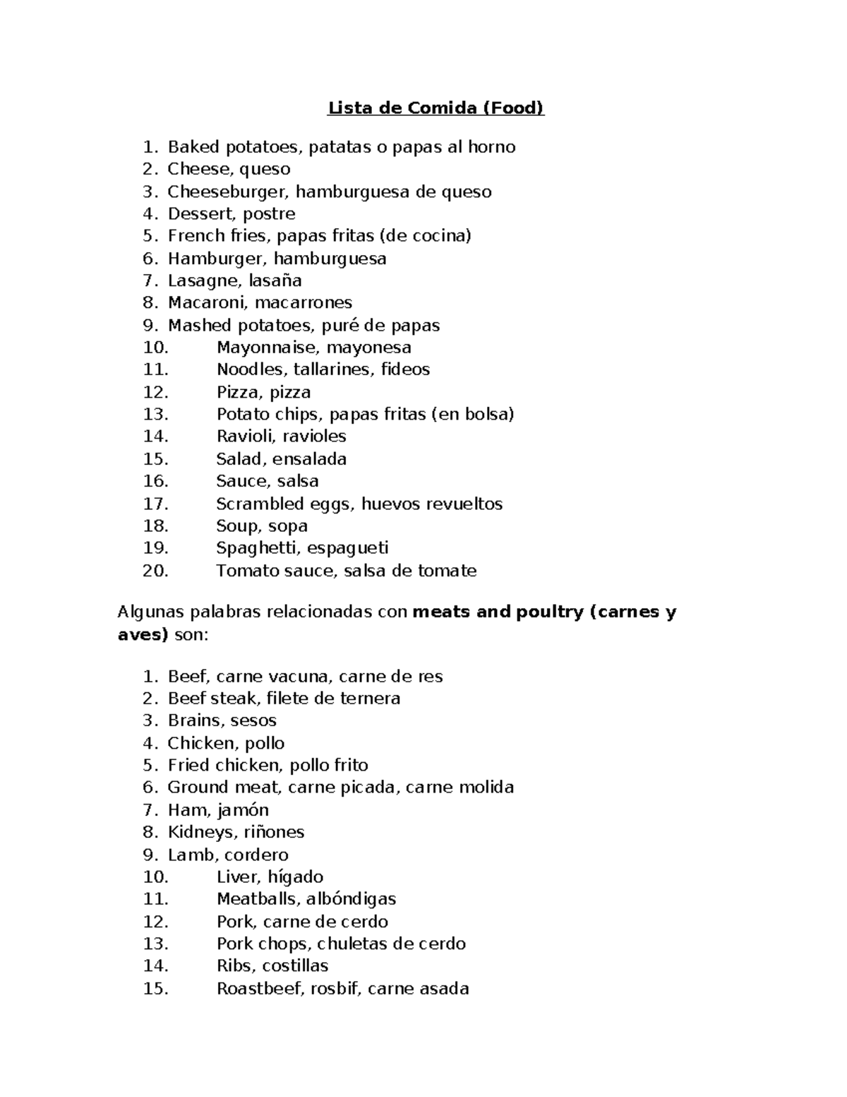 Lista de Comida - Studocu