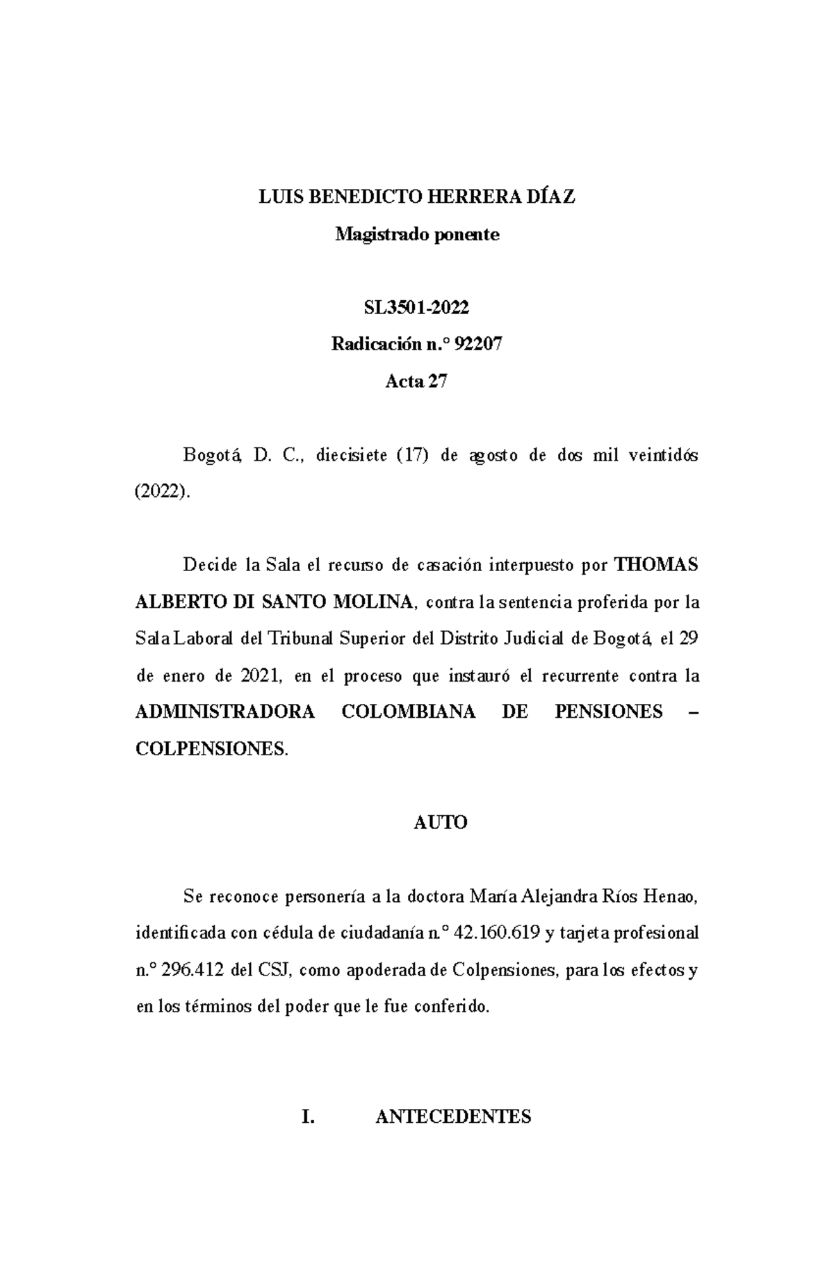 Sentencia SL3501 2022 2022 Contra Colpencions SE Suman Todas LA Semanas