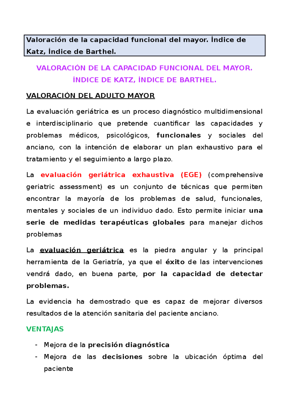 Valoración de la capacidad funcional Índice de Katz, Índice de Valoración de la capacidad funcional Índice de Katz, Índice de