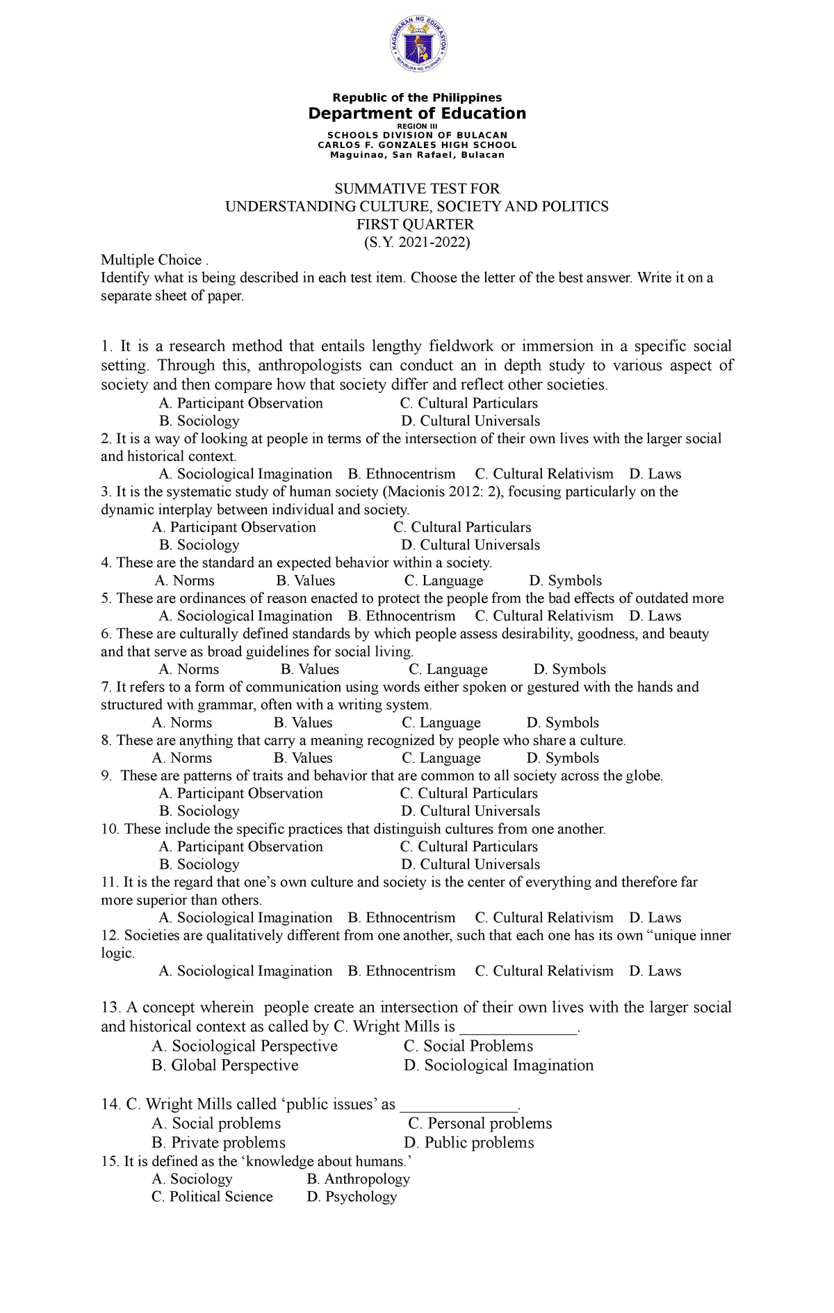 Summative Test Ucsp Mod Pdf Republic Of The Philippines Hot Sex Picture 1584