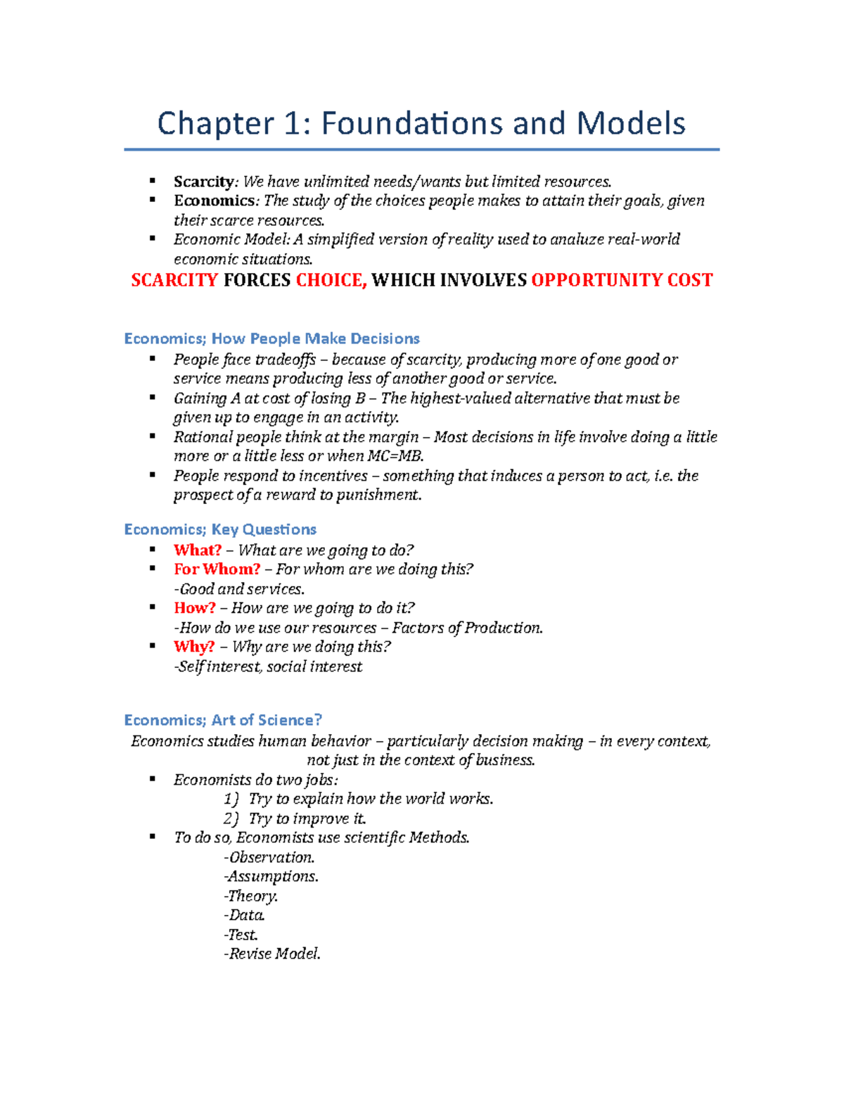ECON cp1 - chapter 1 class notes - Chapter 1: Foundations and Models ...