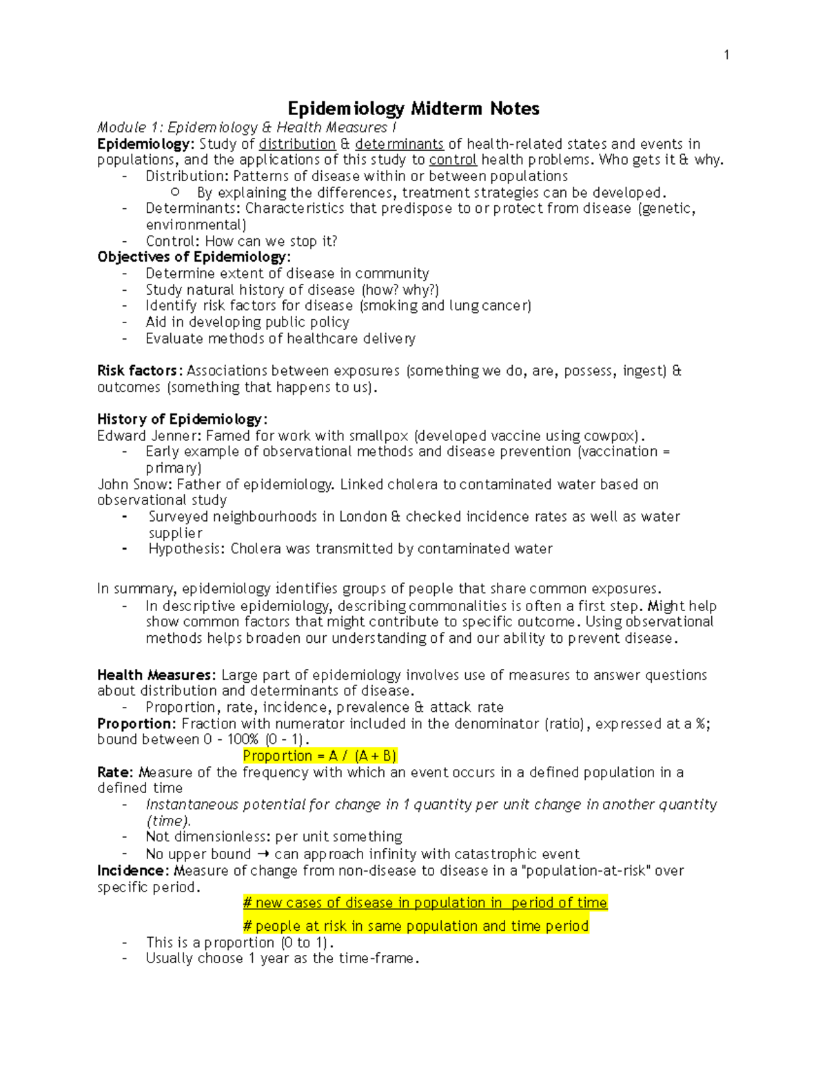 Epidemiology Midterm Notes Epidemiology Midterm Notes Module 1