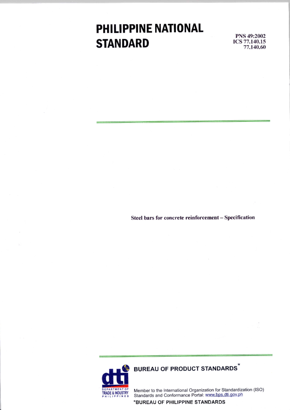 PNS 49 - Standards regarding acceptance of rebars in Philippine ...