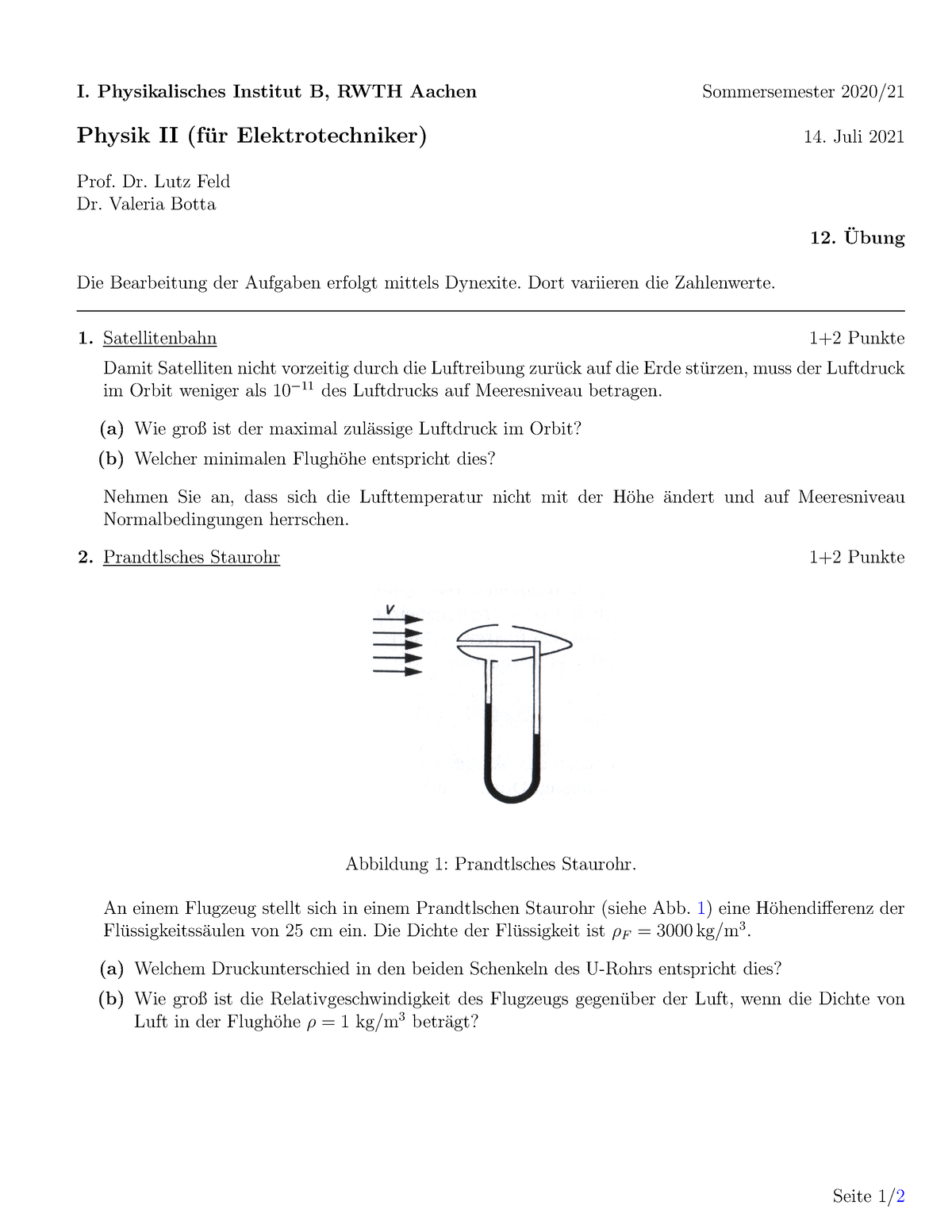 übung 12 Physik 2 - I. Physikalisches Institut B, RWTH Aachen ...