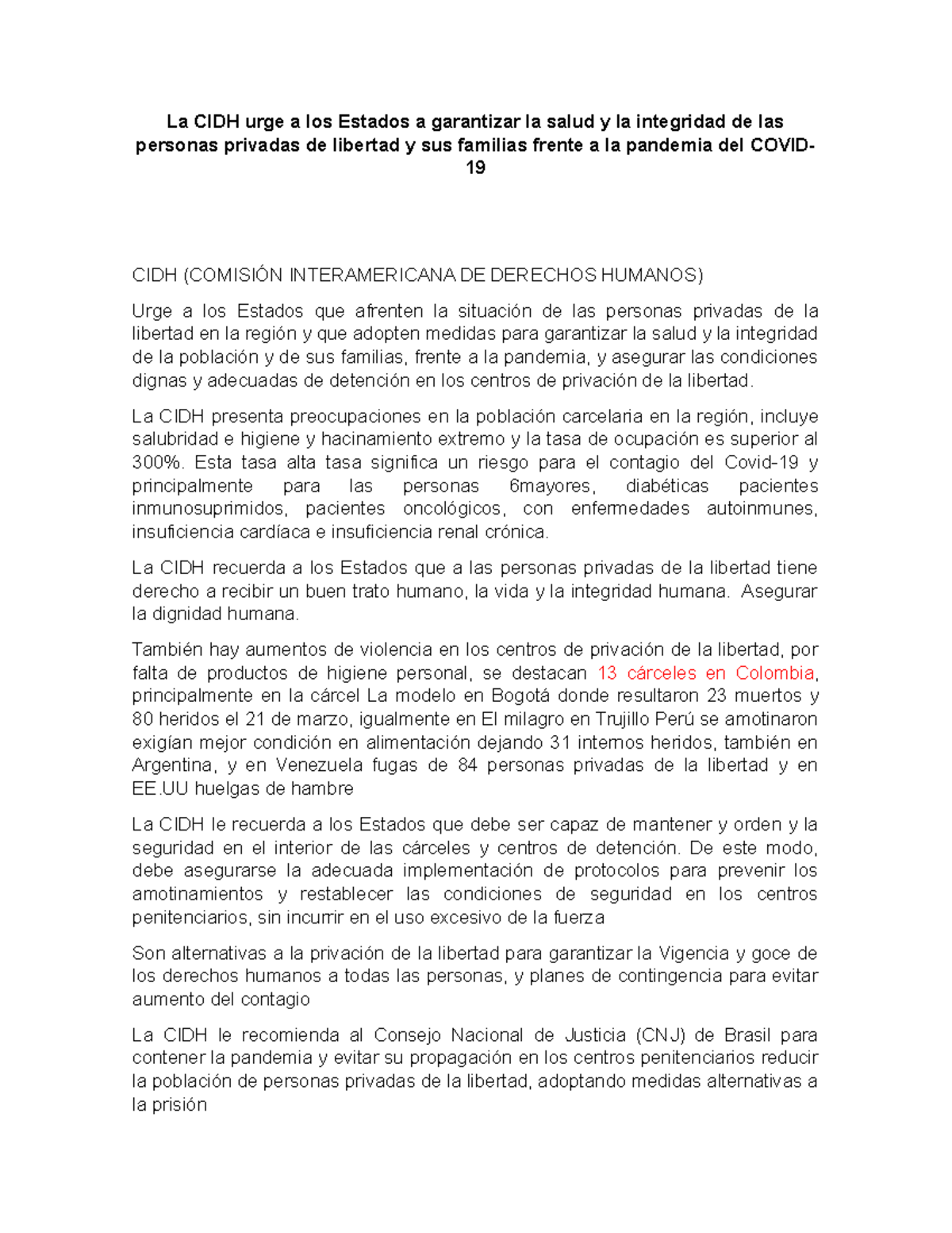 La CIDH-Resumen - Consideraciones de la corte internacional en derechos ...