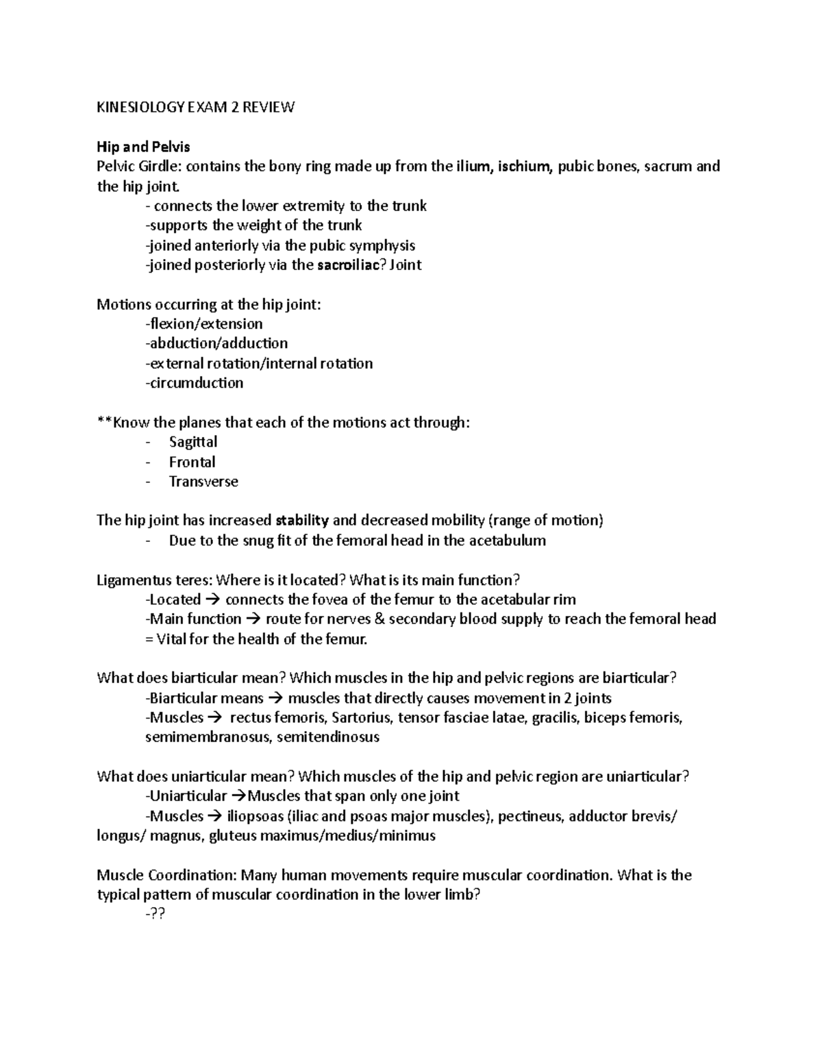 Kinesiology Exam 2 review - KINESIOLOGY EXAM 2 REVIEW Hip and Pelvis ...