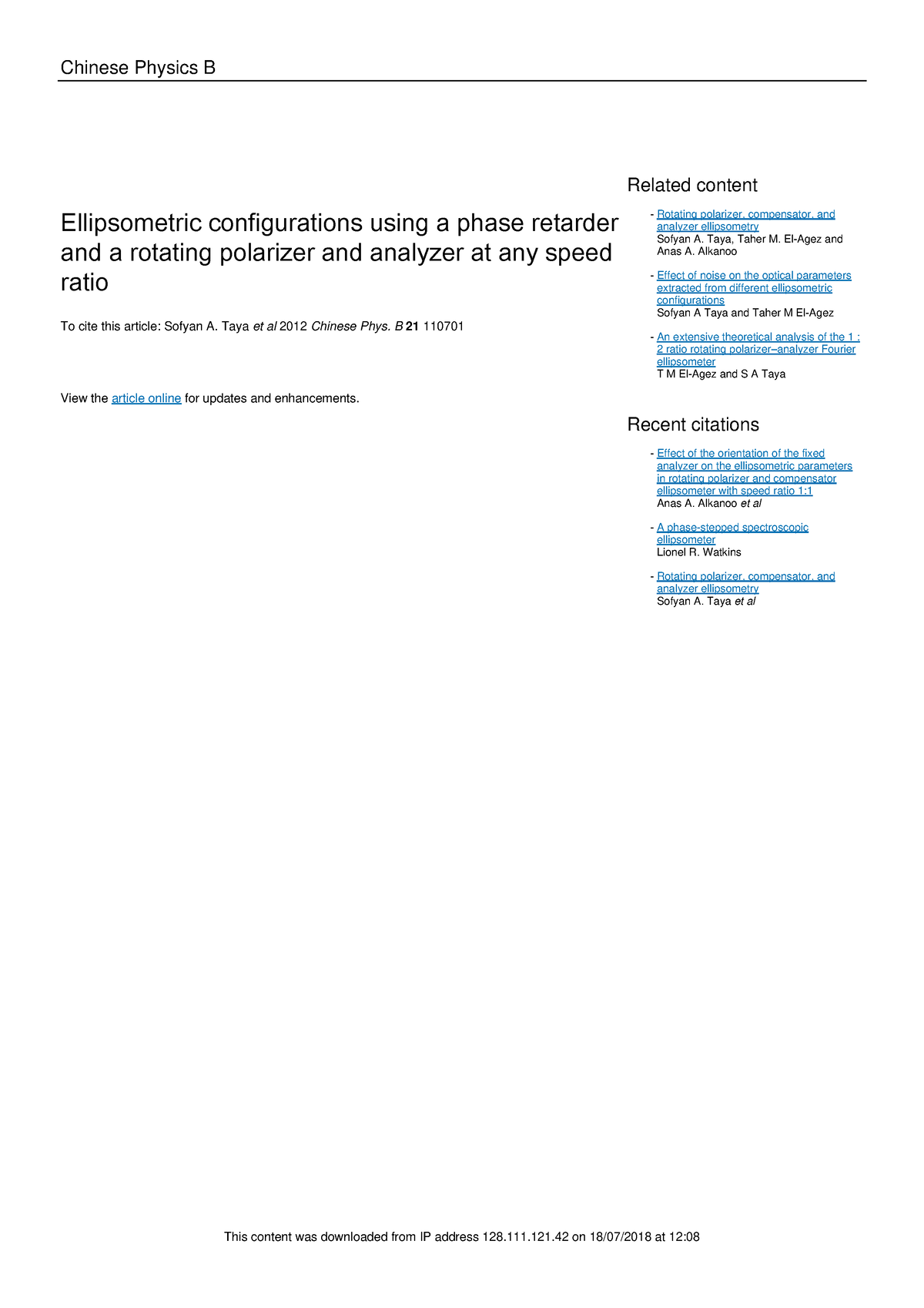 Ellipsometry Chinese Physics B Ellipsometric Configurations Using A