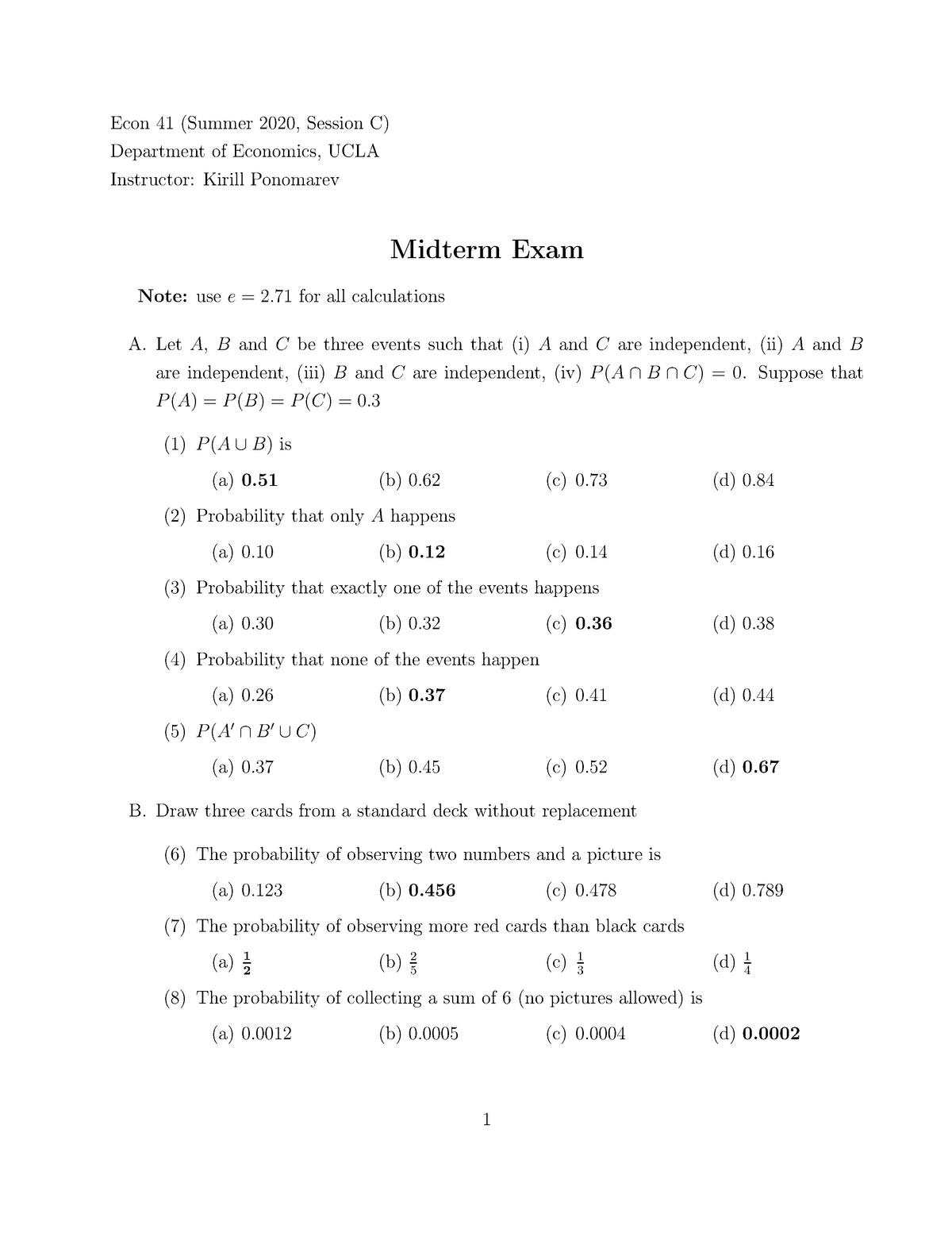 Midterm V1 2 - This Is Pratice For Economics - Econ 41 (Summer 2020 ...