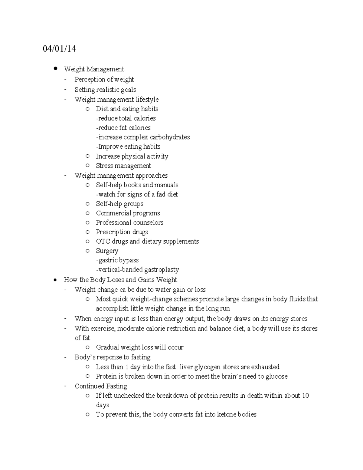 Final Unit - Lecture notes 24-31 - 04/01/ Weight Management Perception ...
