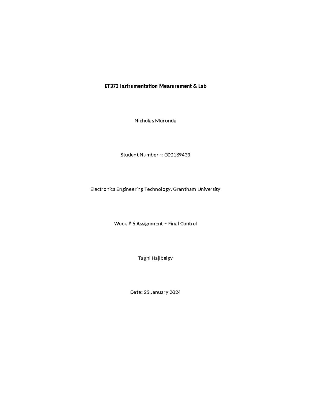 ET372 Instrumentation Measurement Lab Assignment Week 5 Nicholas ...