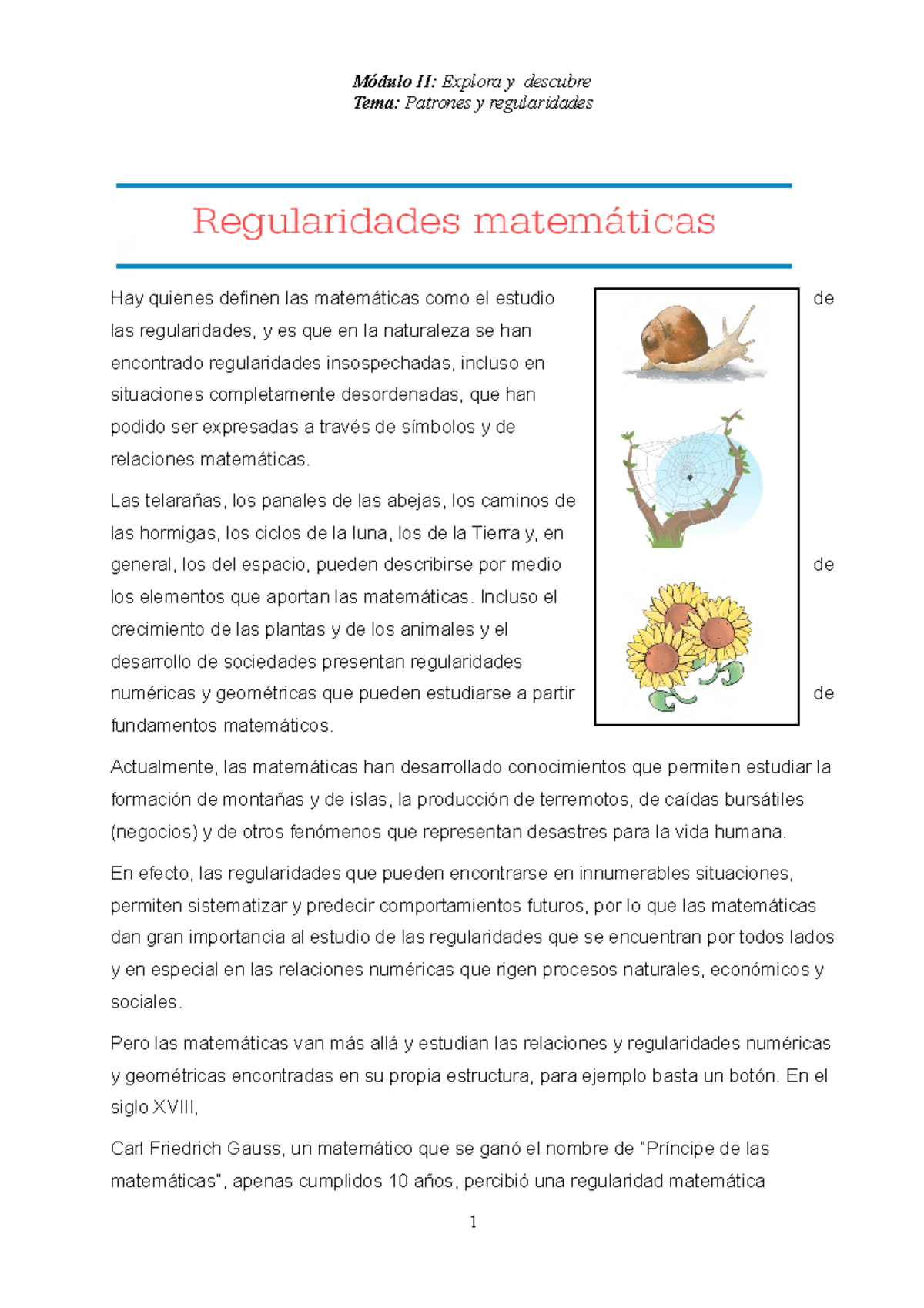 Regularidades matematicas Ejercicios de algebra Módulo II Explora y descubre Tema Patrones y