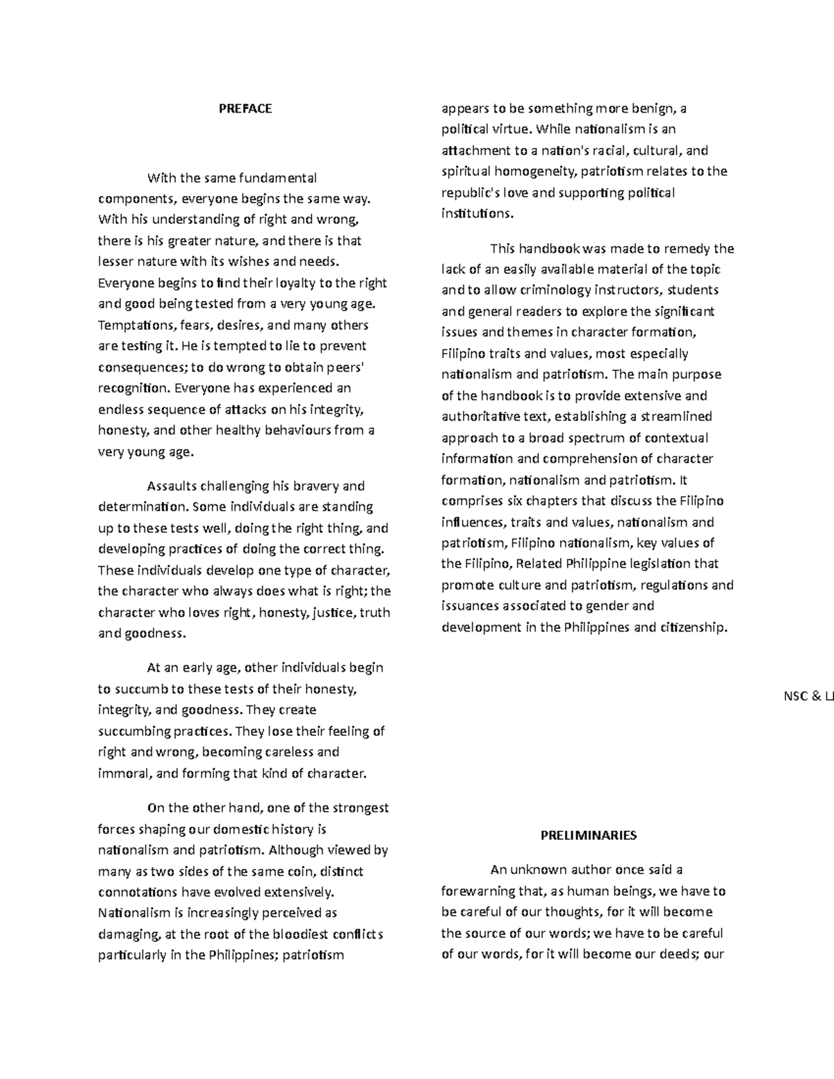 Character Formation Nationalism And Patriotism PREFACE With The Same