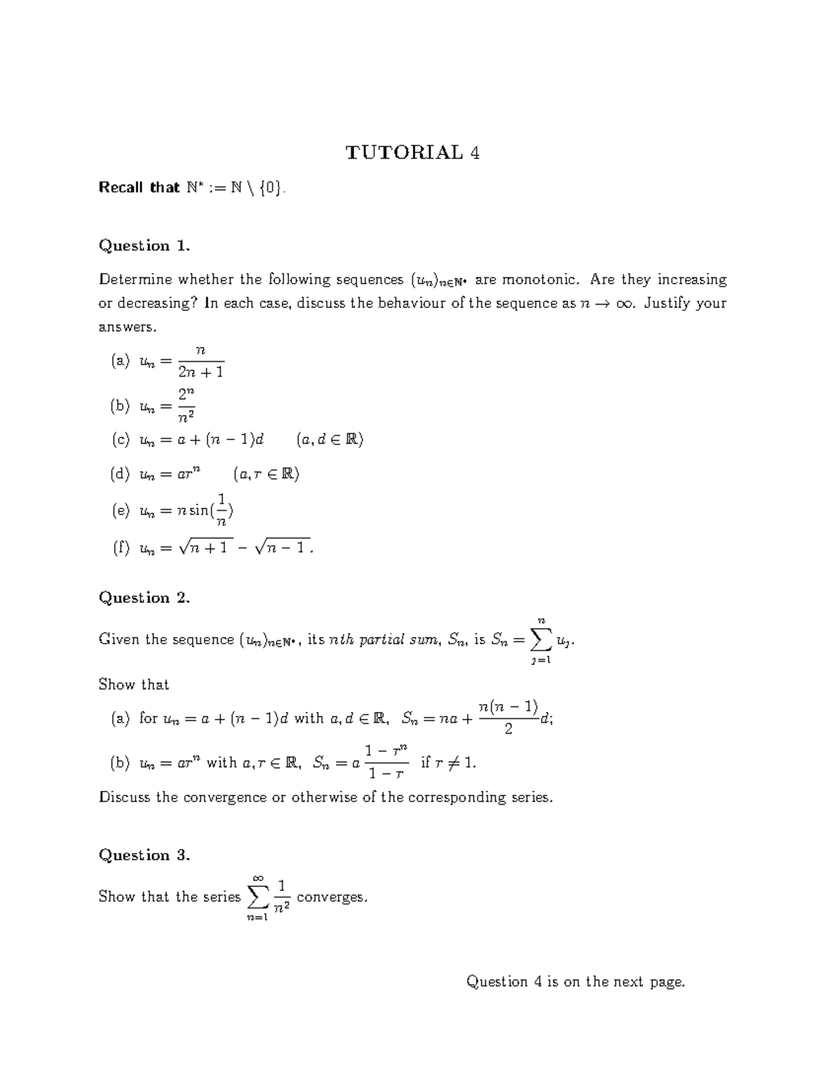 MATH101 2015 Tutorial 4 - TUTORIAL 4 Recall ThatN∗:=N{ 0 }. Question 1 ...