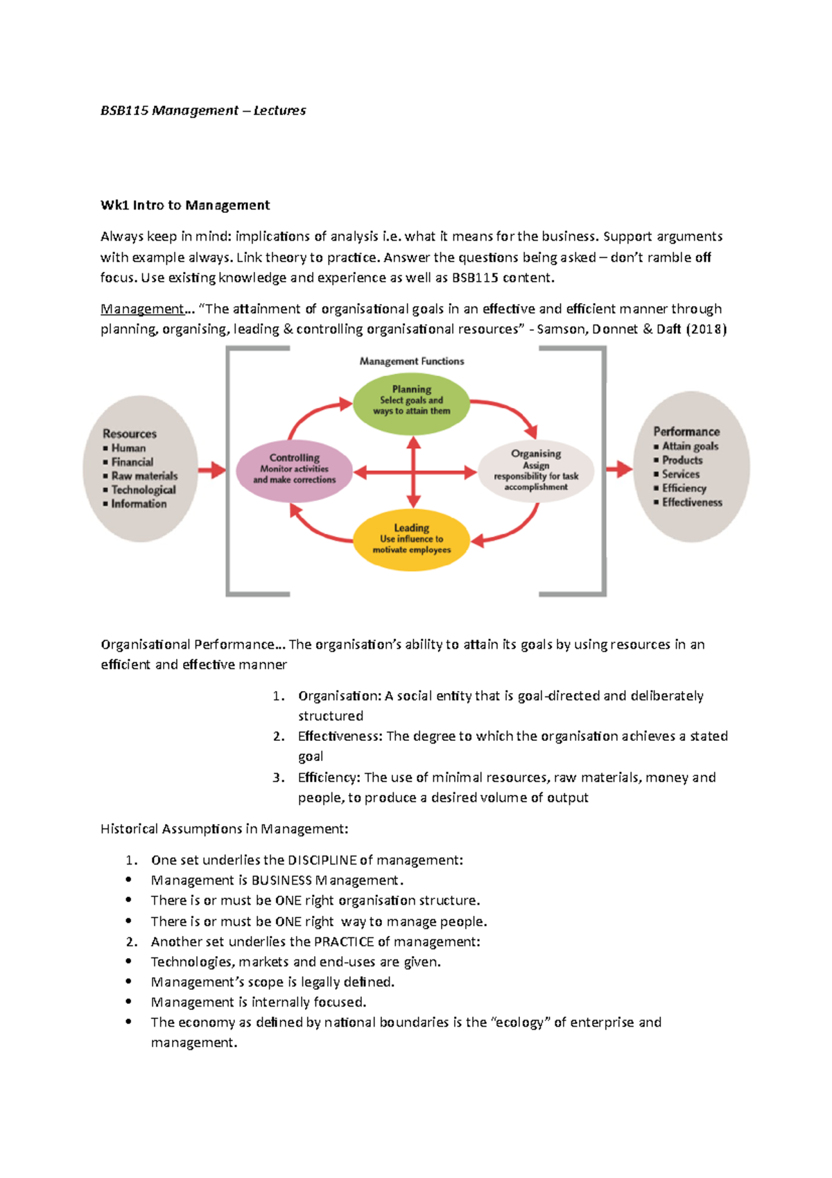 BSB115 Management Lecture 1 & 2 - BSB115 Management – Lectures Wk1 ...