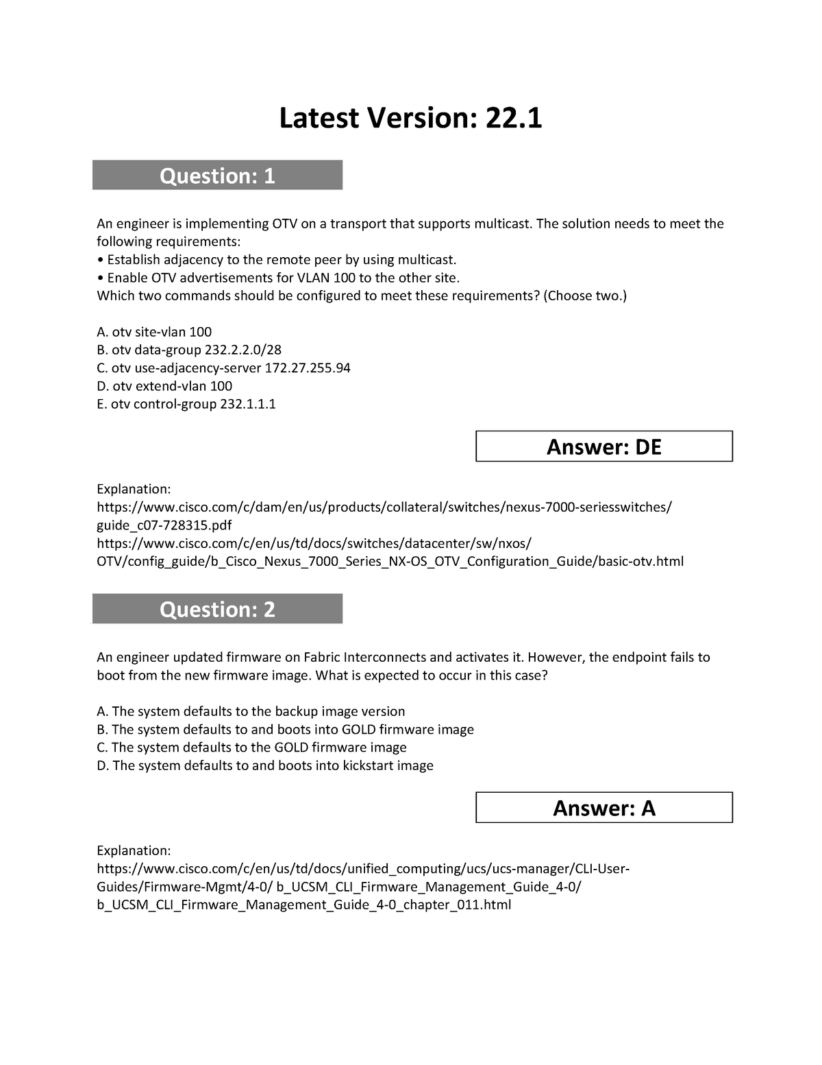 Latest Cisco 350-601 Practice Exam Software - Latest Version: 22. Question:  1 An engineer is - Sns-Brigh10