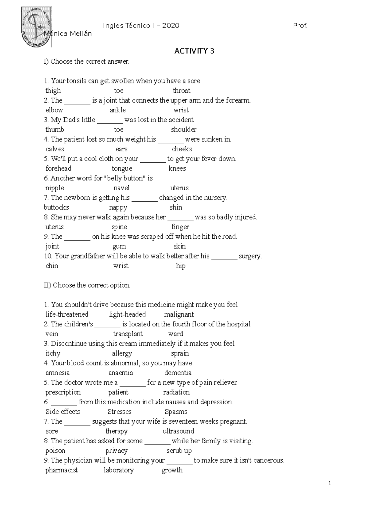Activity 3 - Ingles Técnico I – 2020 Prof. Mónica Melián ACTIVITY 3 I ...