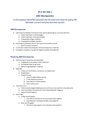 MLS 451 Donor Screening Chart - MLS 451: Immunohematology II Donor ...