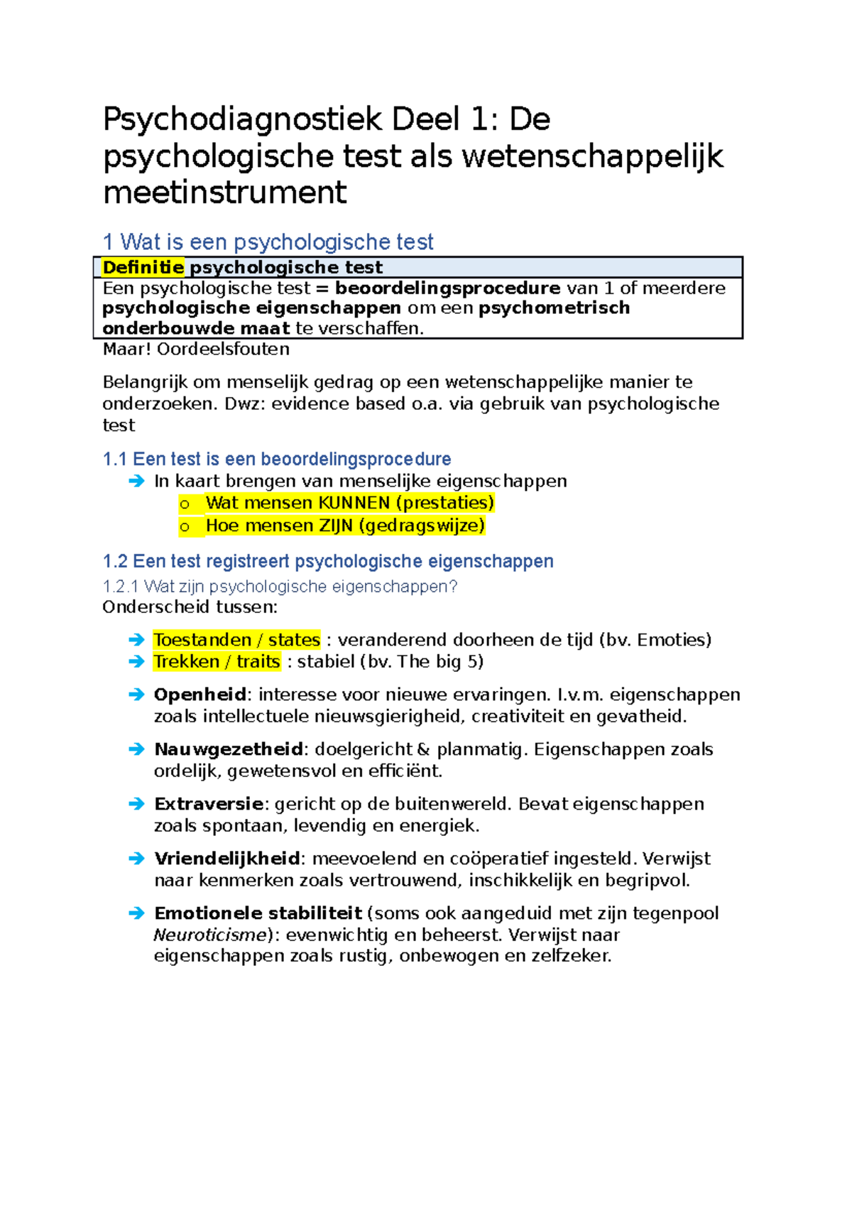 Inleiding Psychodiagnostiek Samenvatting - Psychodiagnostiek Deel 1: De ...