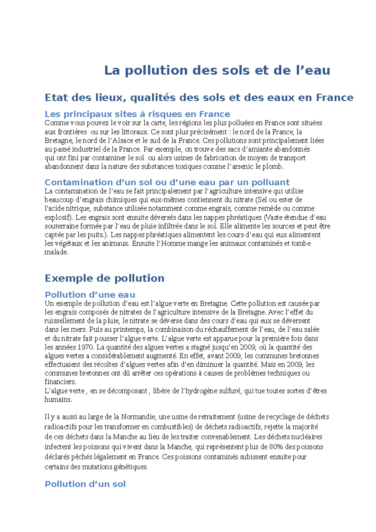 La pollution de l'eau et du sol - La pollution des sols et de l’eau ...