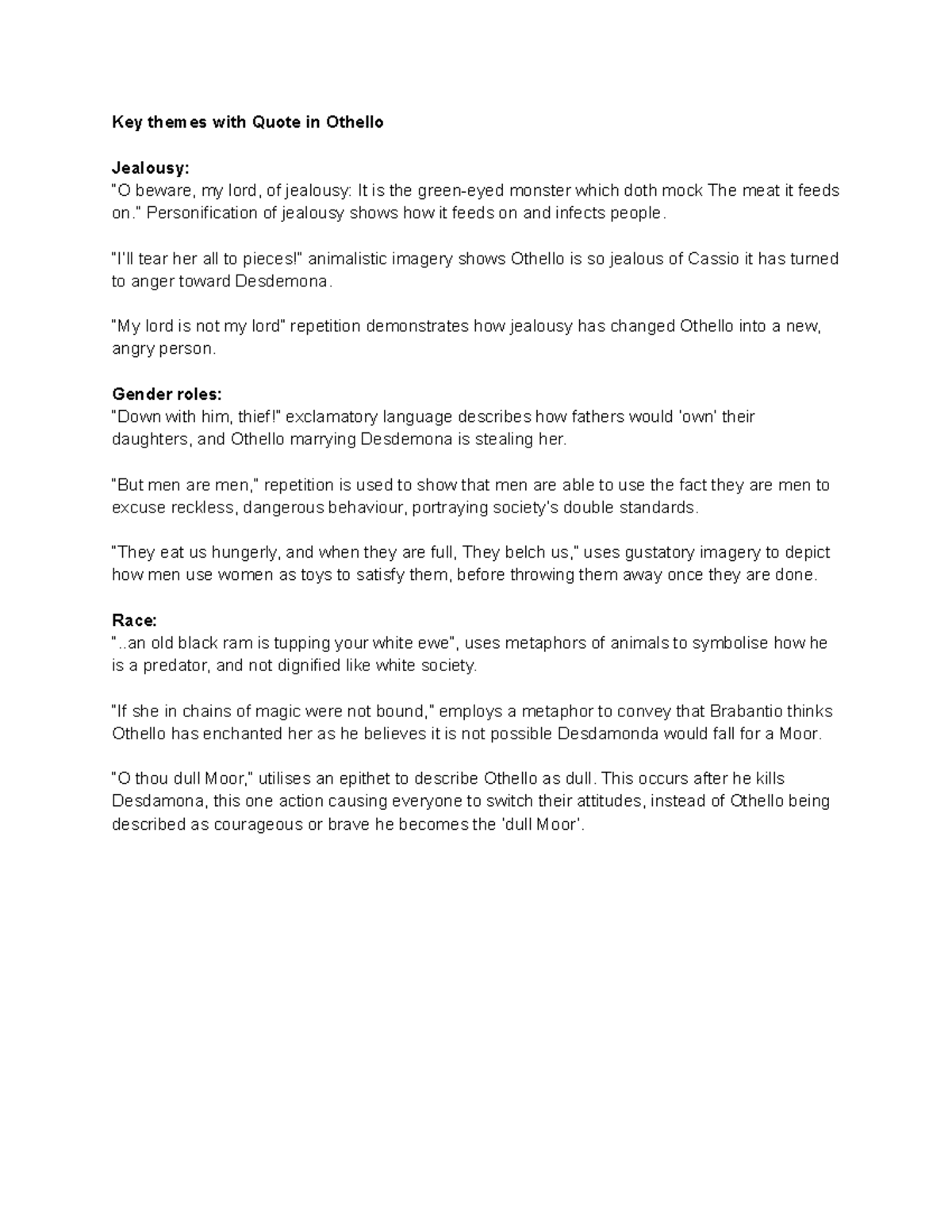 Themes in Othello + Quotes - Key themes with Quote in Othello Jealousy ...