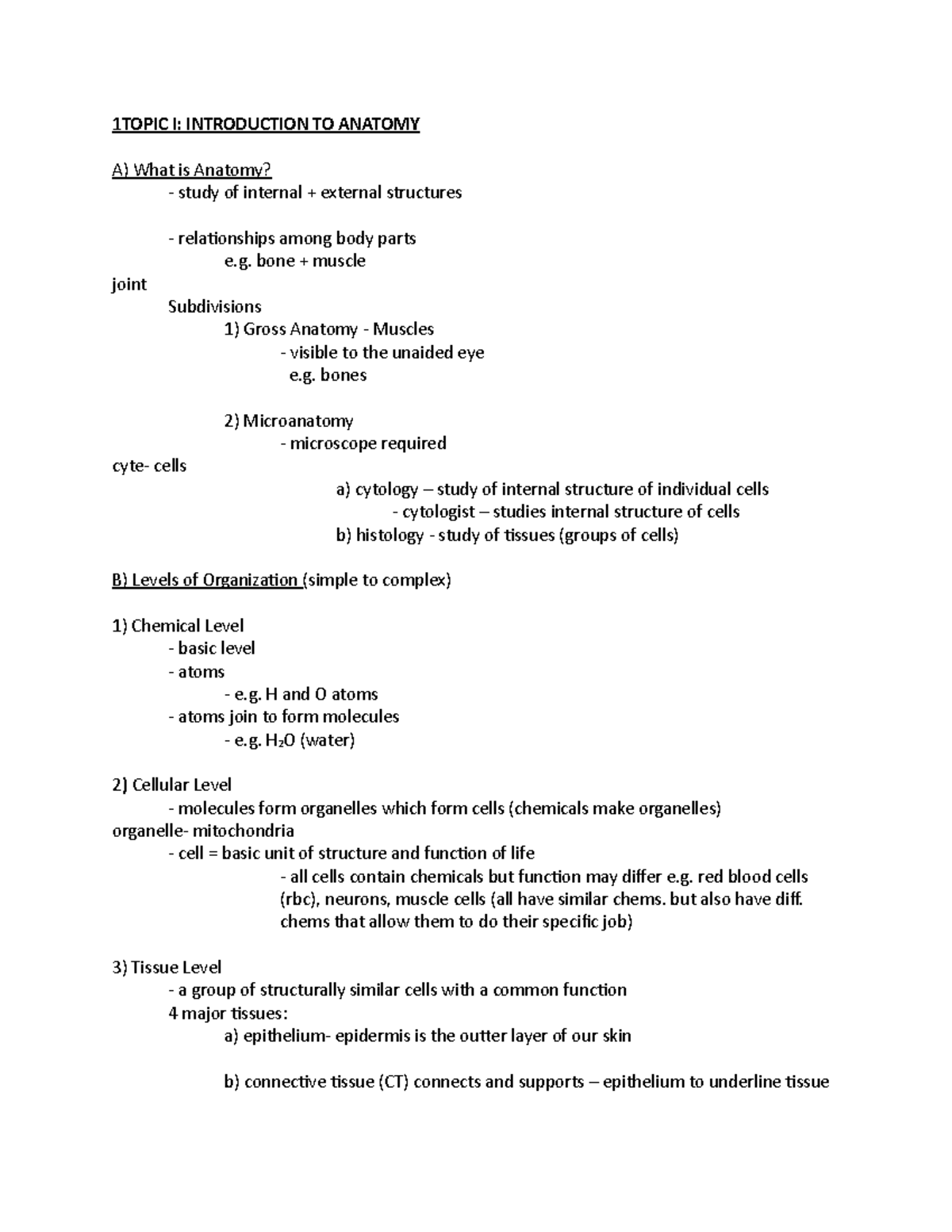 Topic I Introduction to Anatomy - 1 TOPIC I: INTRODUCTION TO ANATOMY A ...