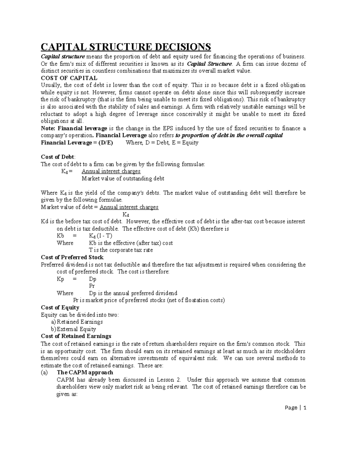 Topic 3- Capital Structure - CAPITAL STRUCTURE DECISIONS Capital ...