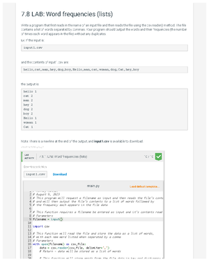 [Solved] 618 LAB Word Frequencies Write A Program That Reads A - Intro ...